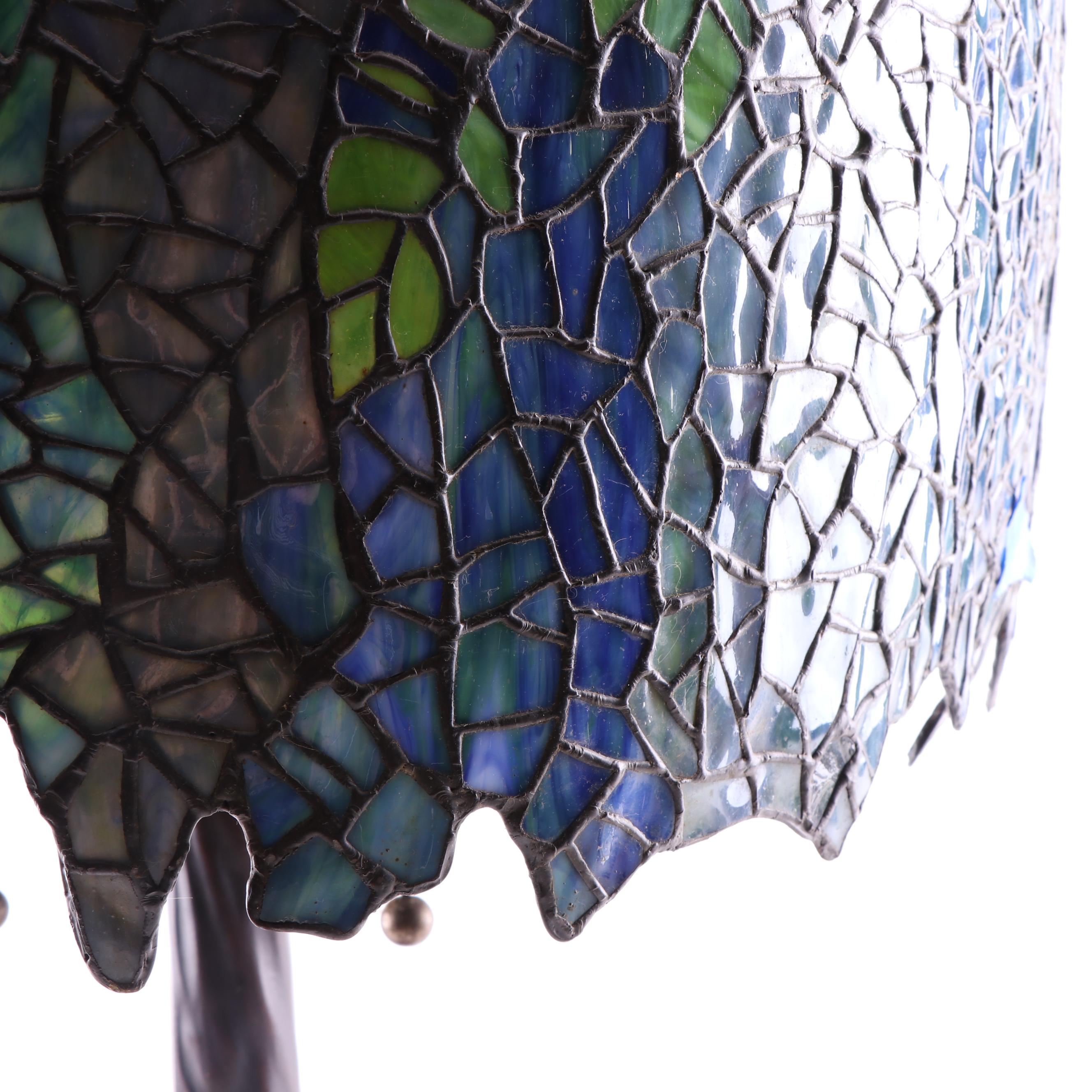 Art Nouveau Style "Wisteria" Stained Glass Lamp, Late 20th Century