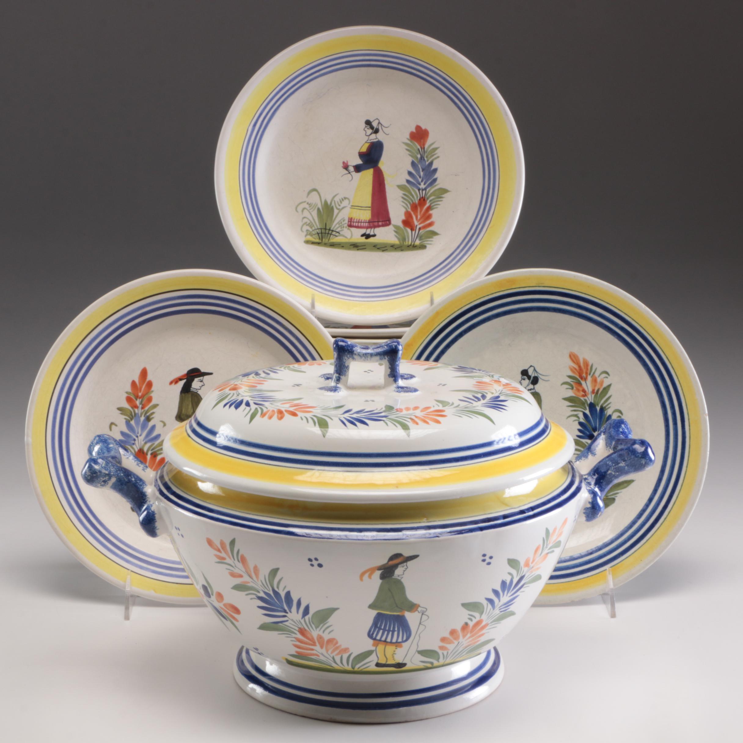 Henriot Quimper French Serveware and Tableware Including Tureen