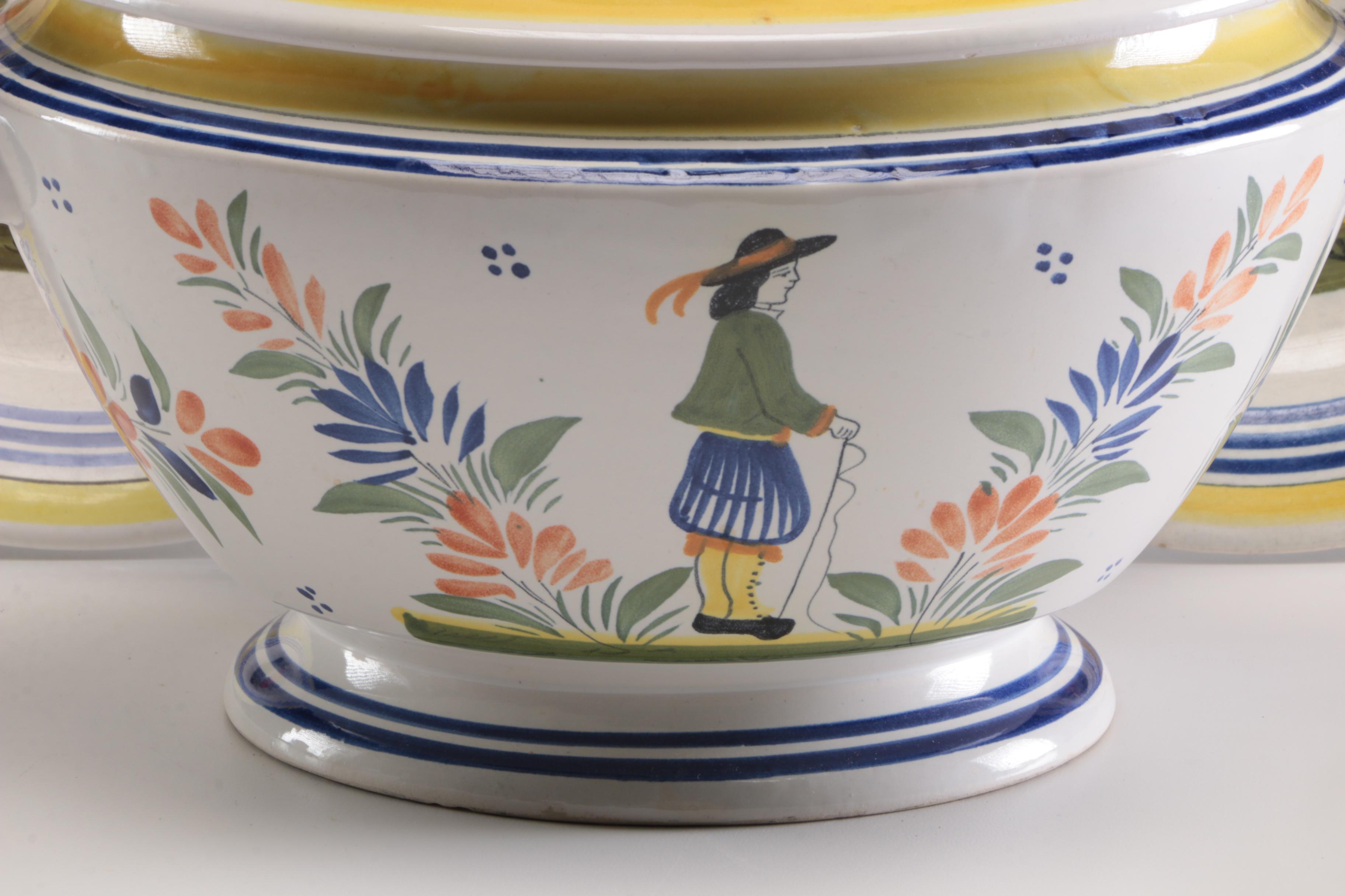 Henriot Quimper French Serveware and Tableware Including Tureen