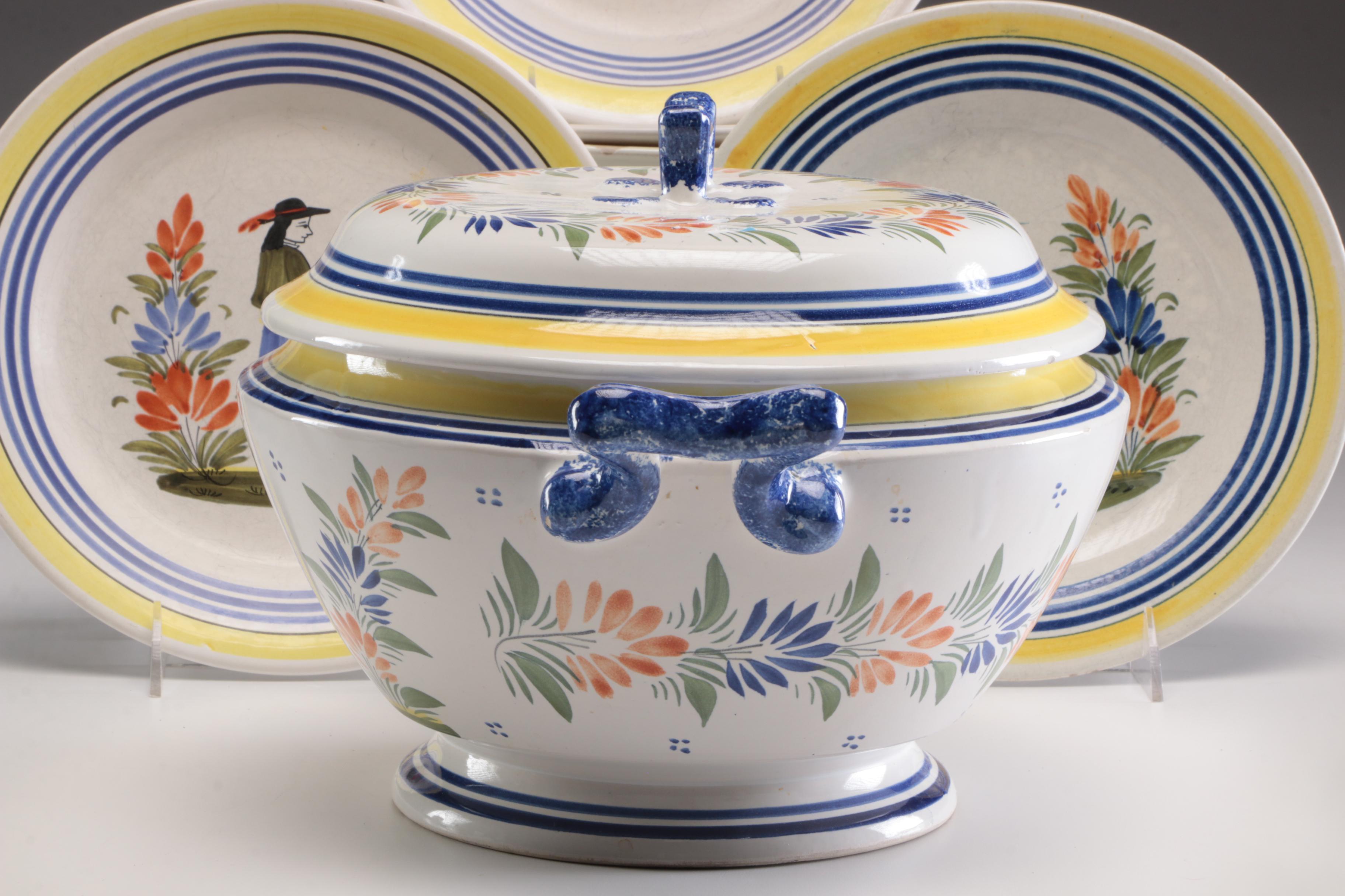 Henriot Quimper French Serveware and Tableware Including Tureen