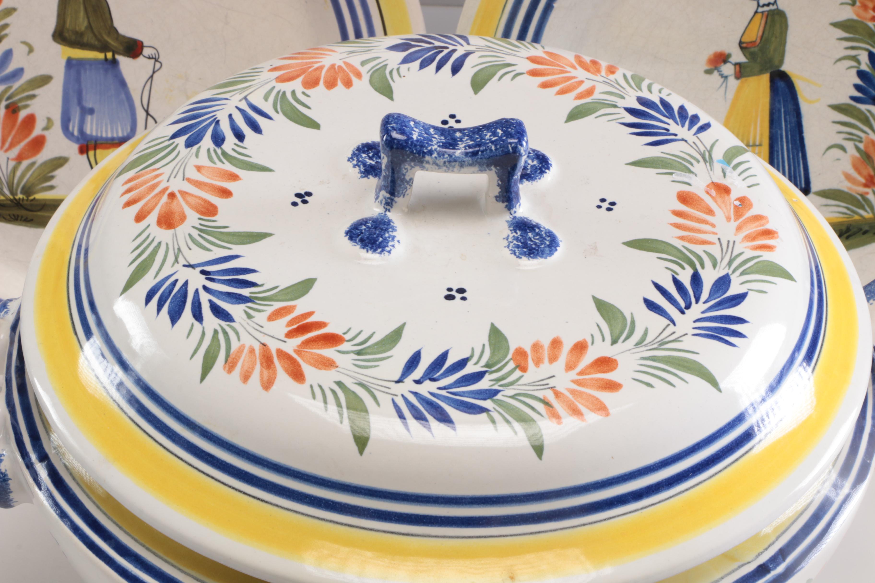 Henriot Quimper French Serveware and Tableware Including Tureen