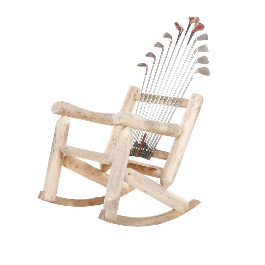 Unfinished Wooden Rocking Chair with Wilson Golf Club Back