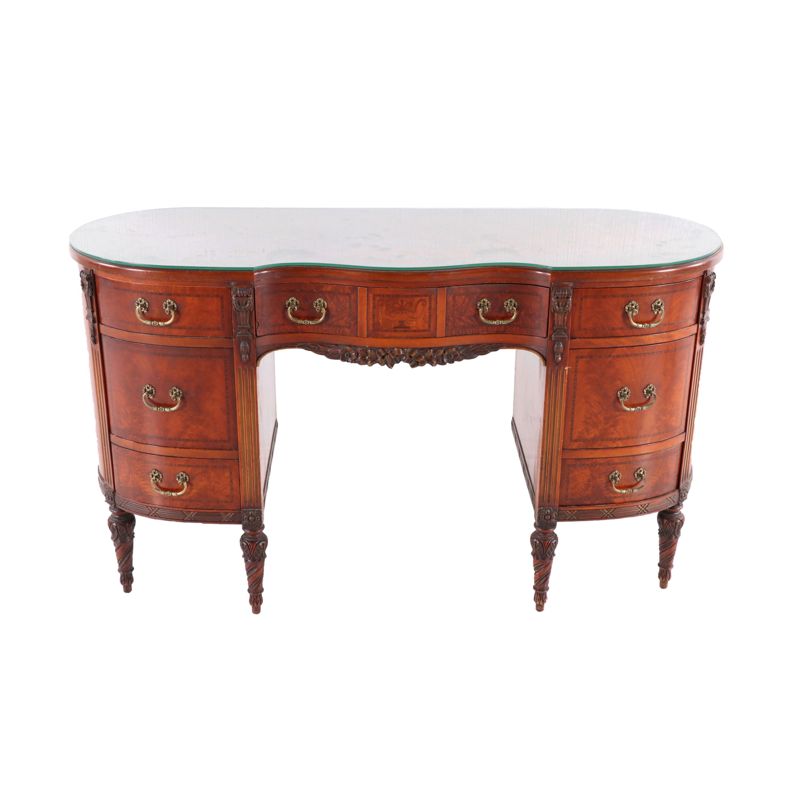 Louis XVI Style Mahogany Dressing Table and Chair, Mid-20th Century