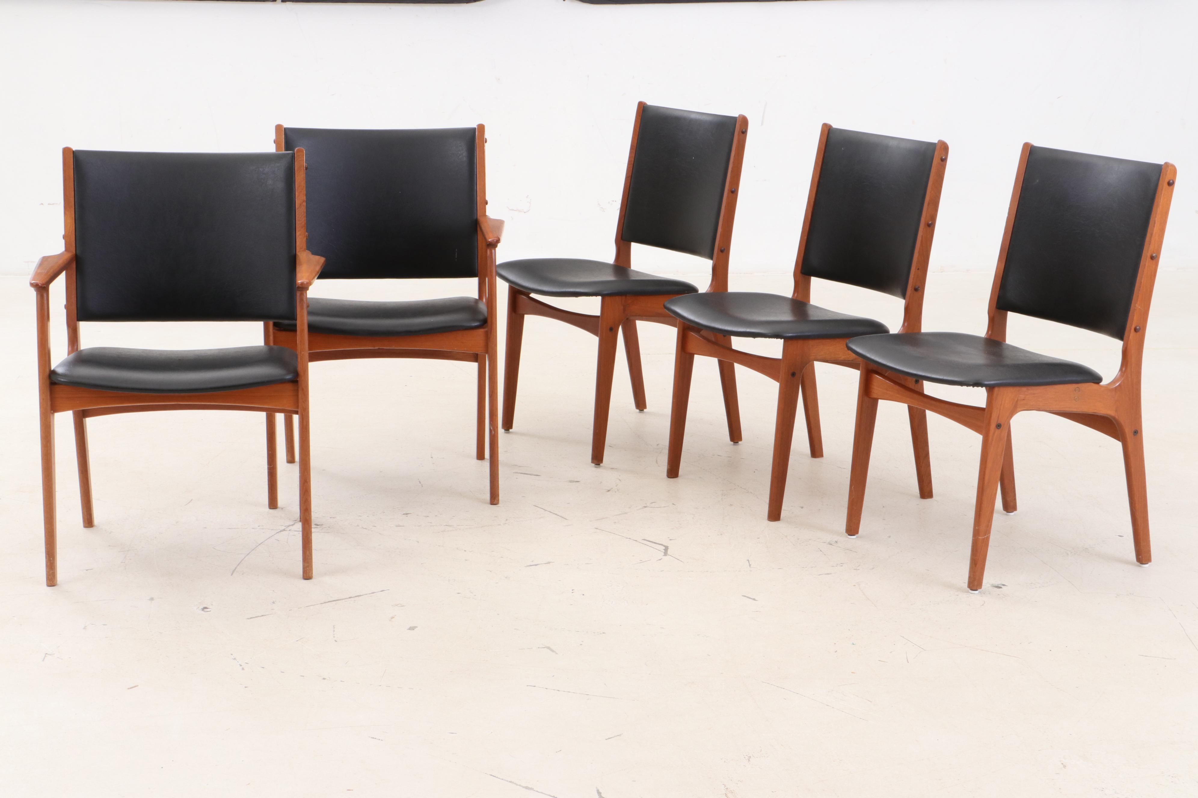 Danish Modern Teak Draw Leaf Dining Table and Chairs