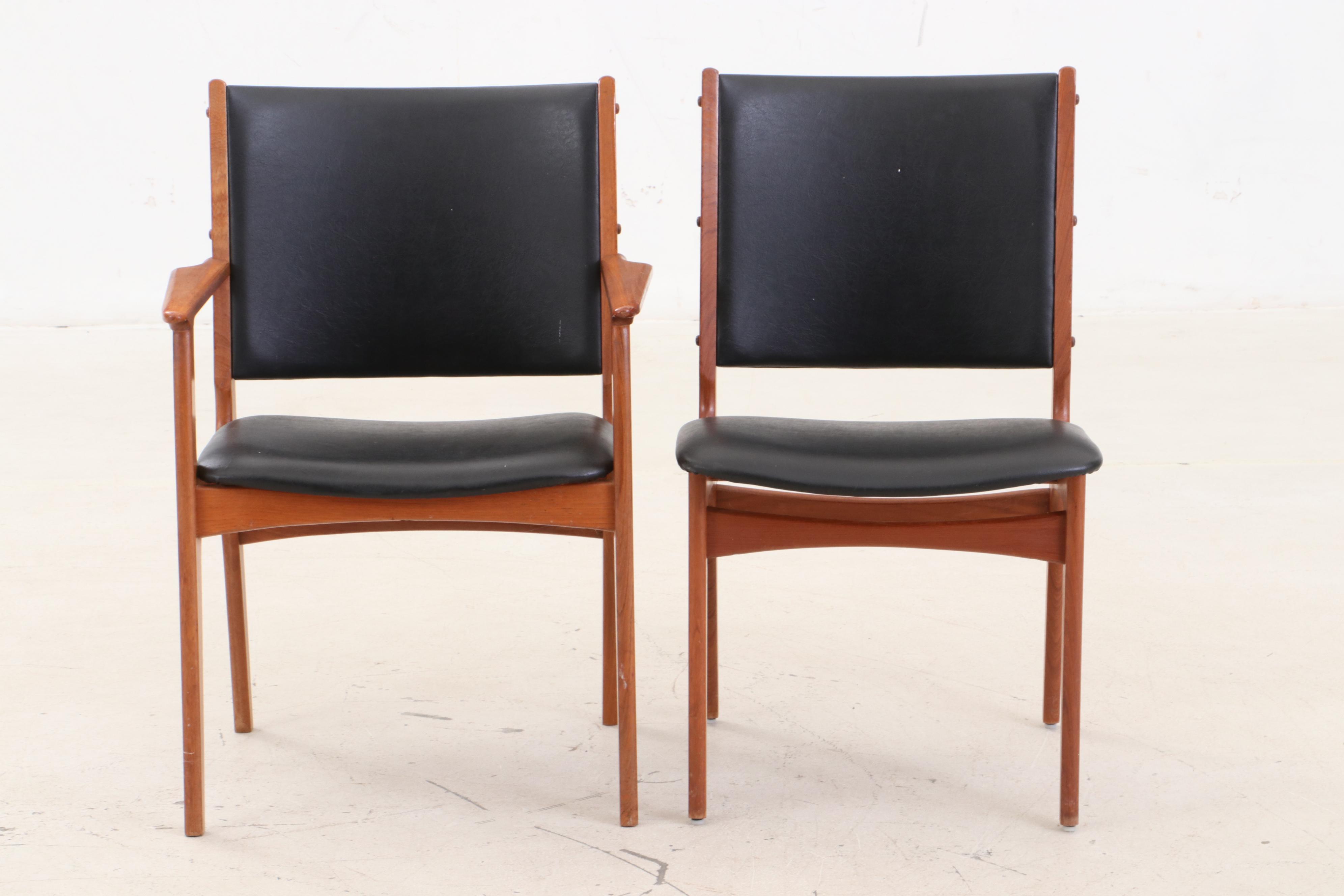 Danish Modern Teak Draw Leaf Dining Table and Chairs