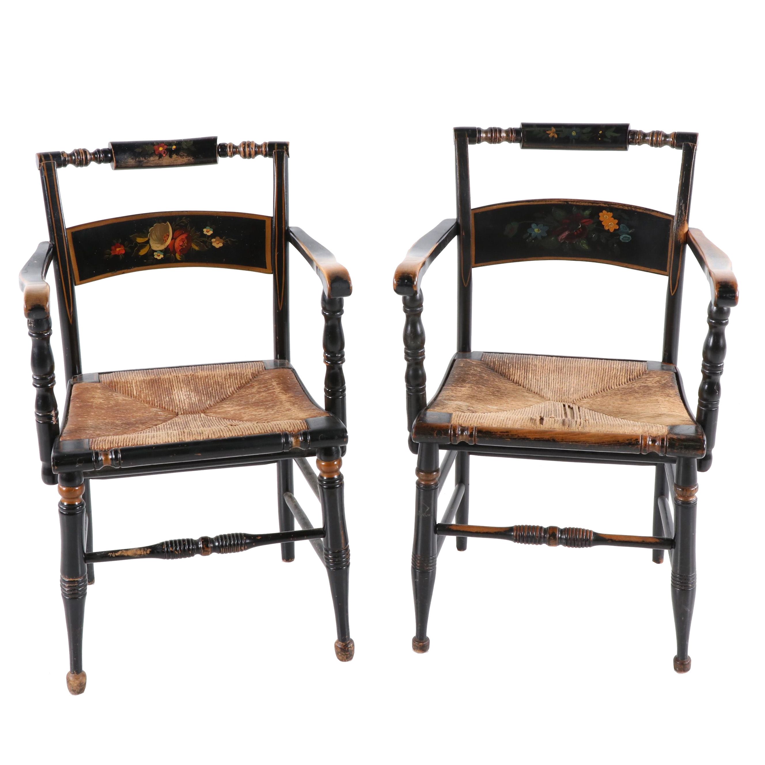Paint Decorated Tavern Chairs with Rush Seats