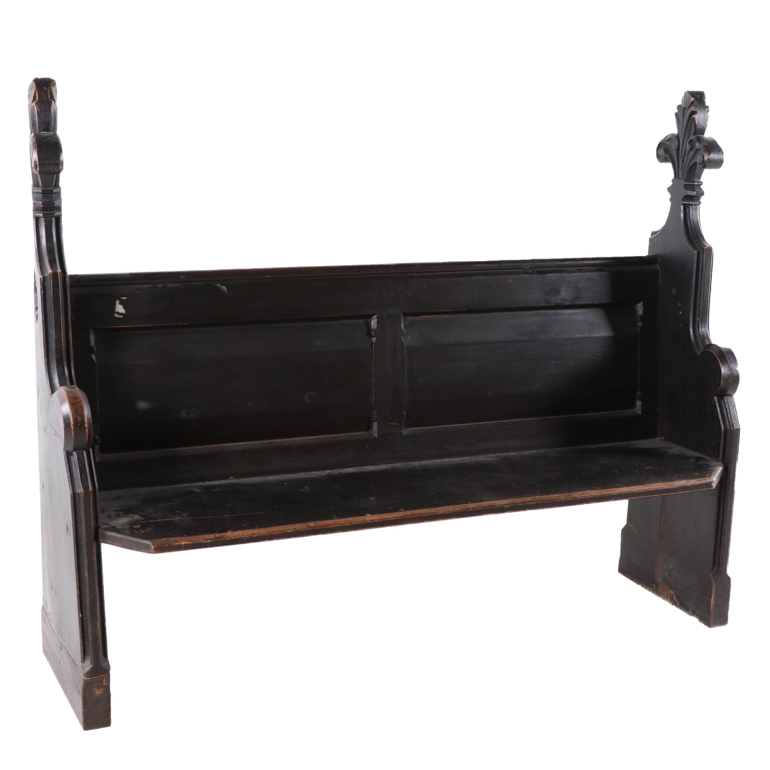 Gothic Revival Ebonized Pine Church Pew, 19th Century