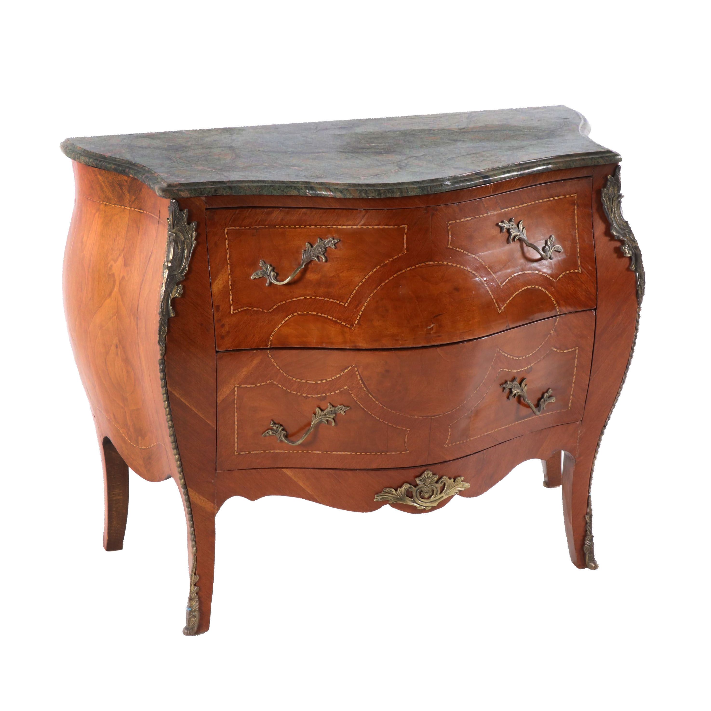 Louis XV Style Bombe Commode With Metal Mounts and Marble Top