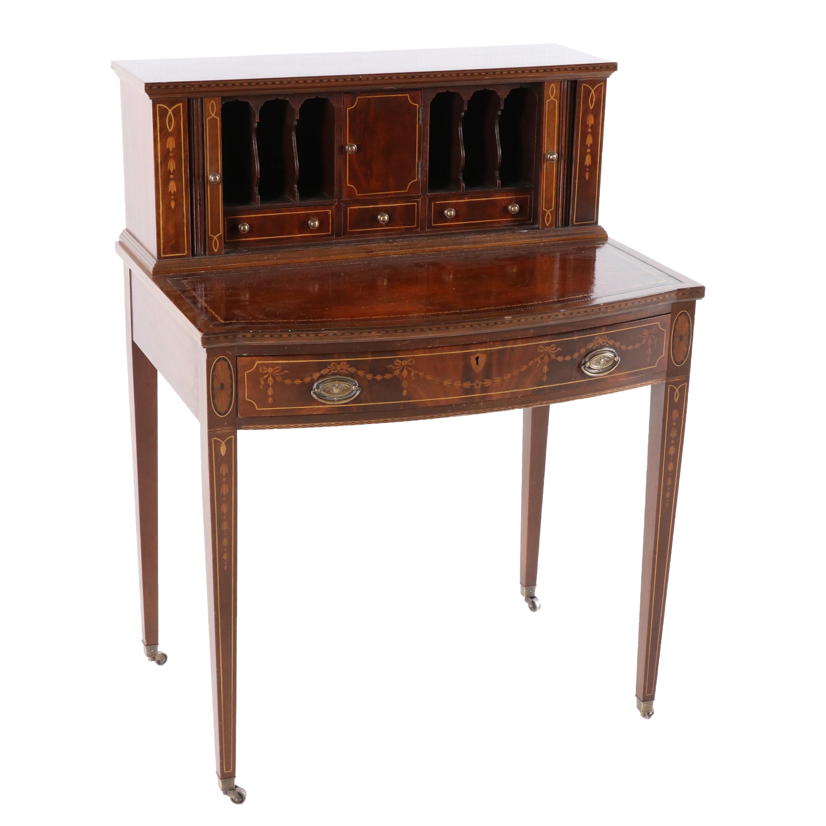 Regency Style Mahogany and Satinwood Ladies Desk with Tambour Doors, Vintage