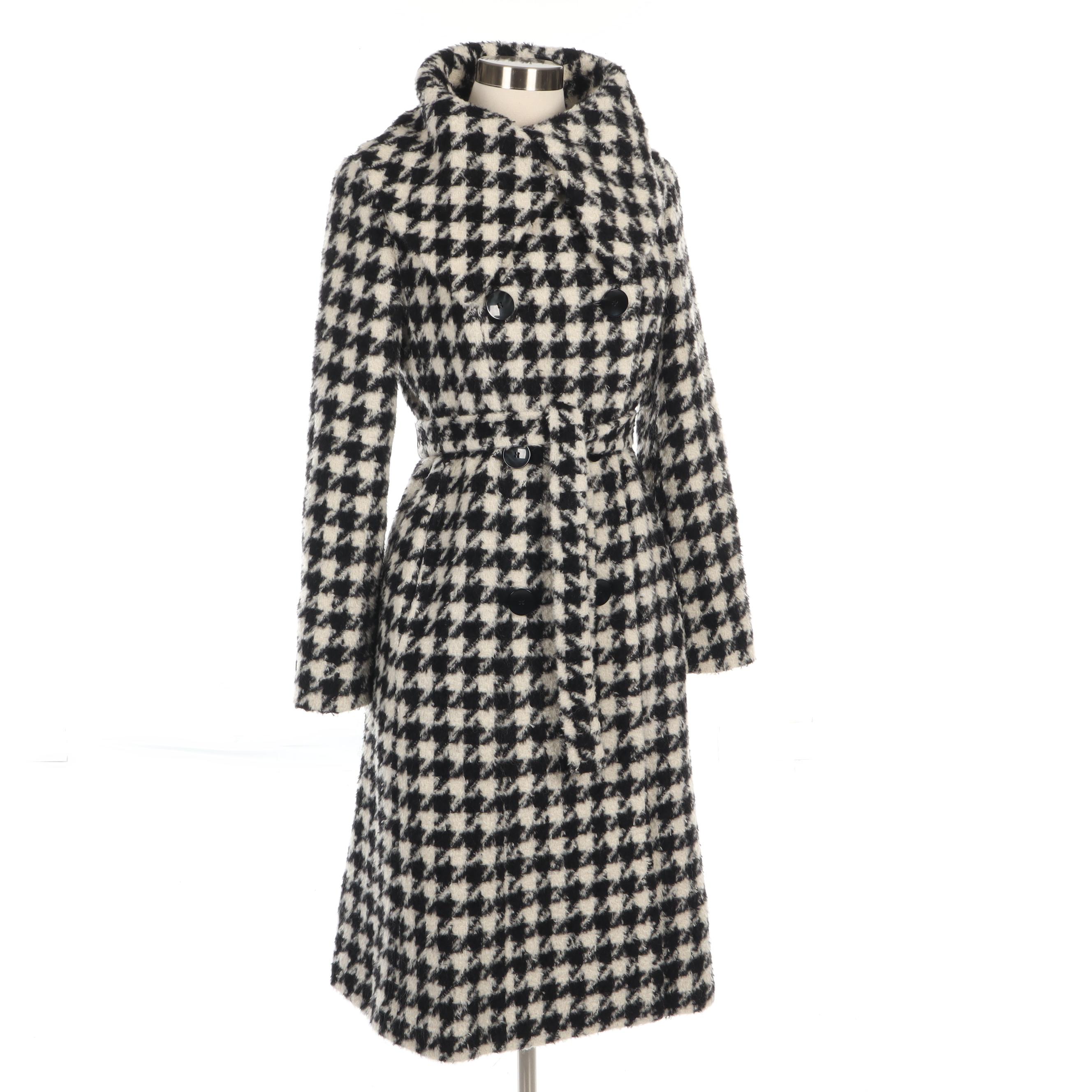 Max Mara Wool and Alpaca Houndstooth Double-Breasted Coat with Tie Belt