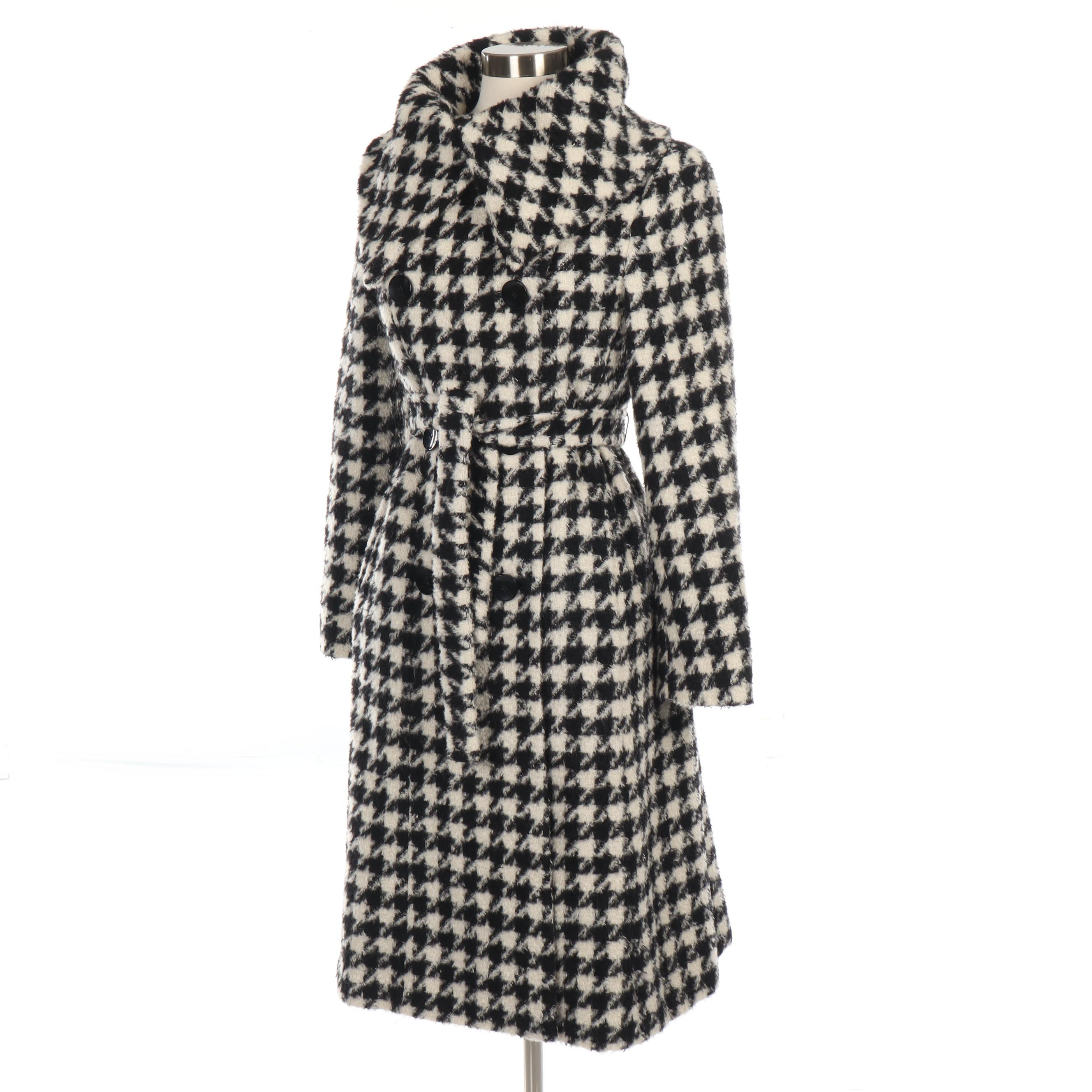 Max Mara Wool and Alpaca Houndstooth Double-Breasted Coat with Tie Belt