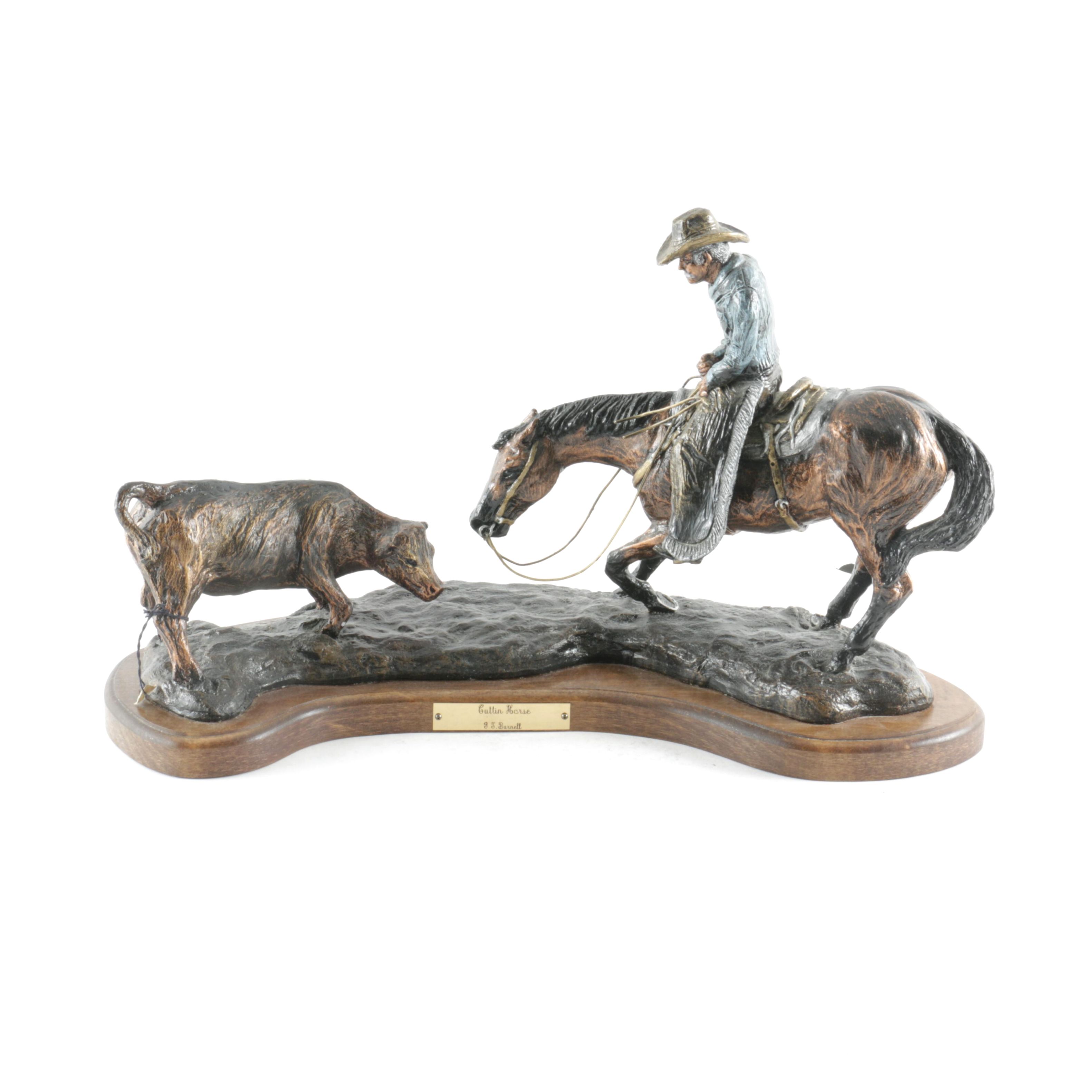 John T Burnell Jr. Hydrostone Sculpture "Cuttin Horse"