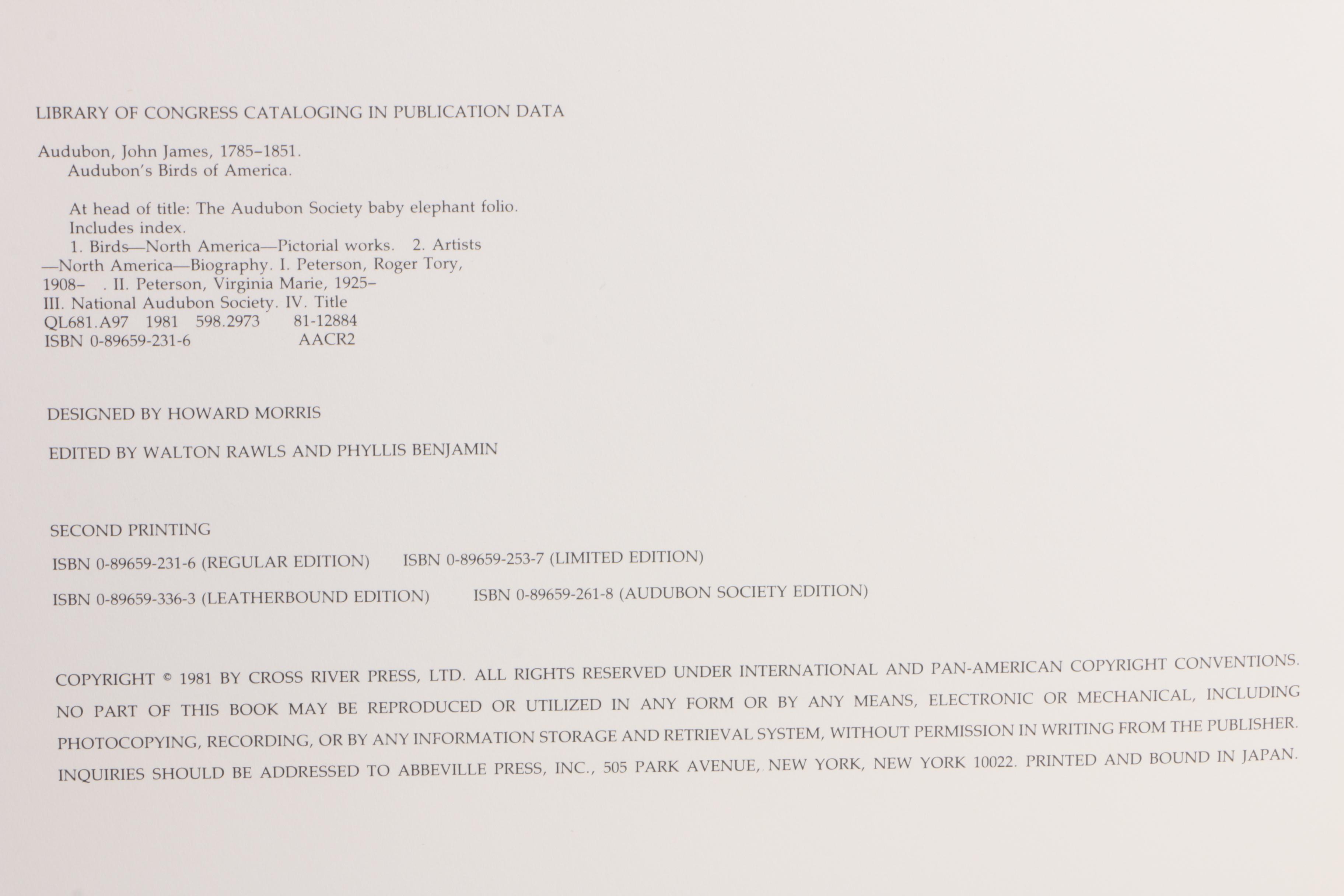 1981 Second Printing "Audubon's Birds of America" Baby Elephant Folio