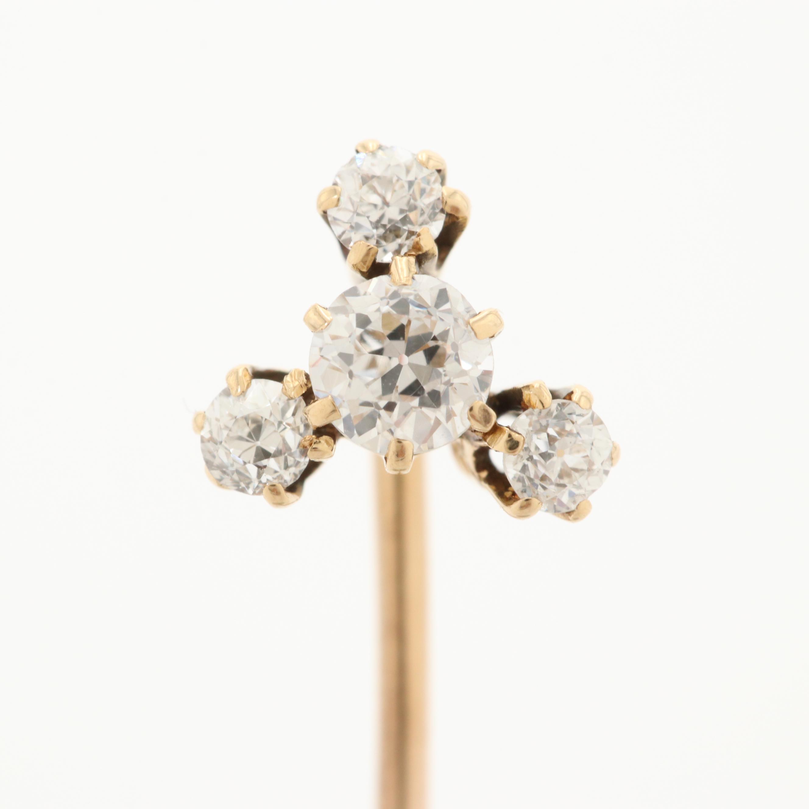 Vintage 14K Yellow Gold Diamond Stick Pin