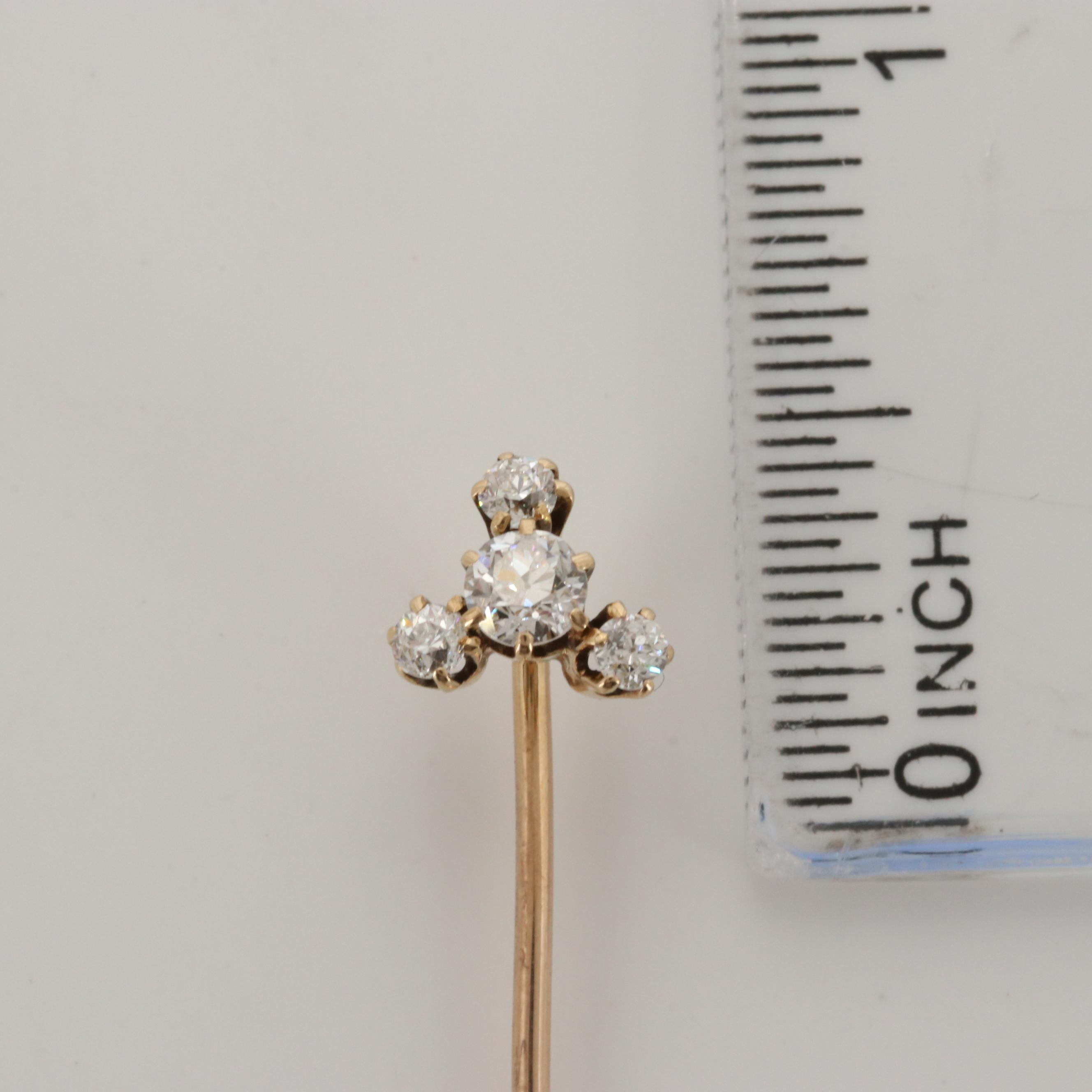 Vintage 14K Yellow Gold Diamond Stick Pin