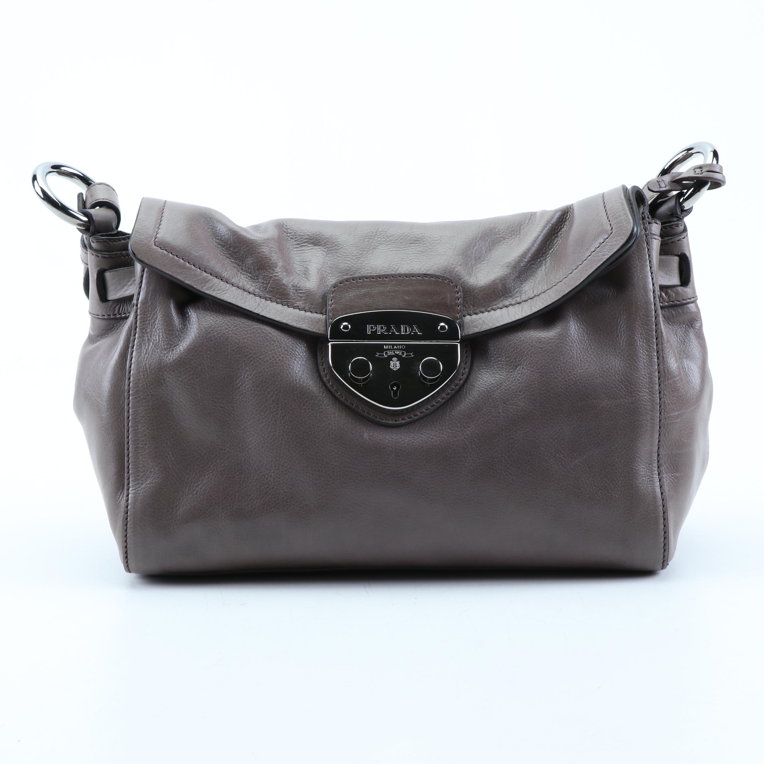 Prada Grey Grained Leather Shoulder Bag