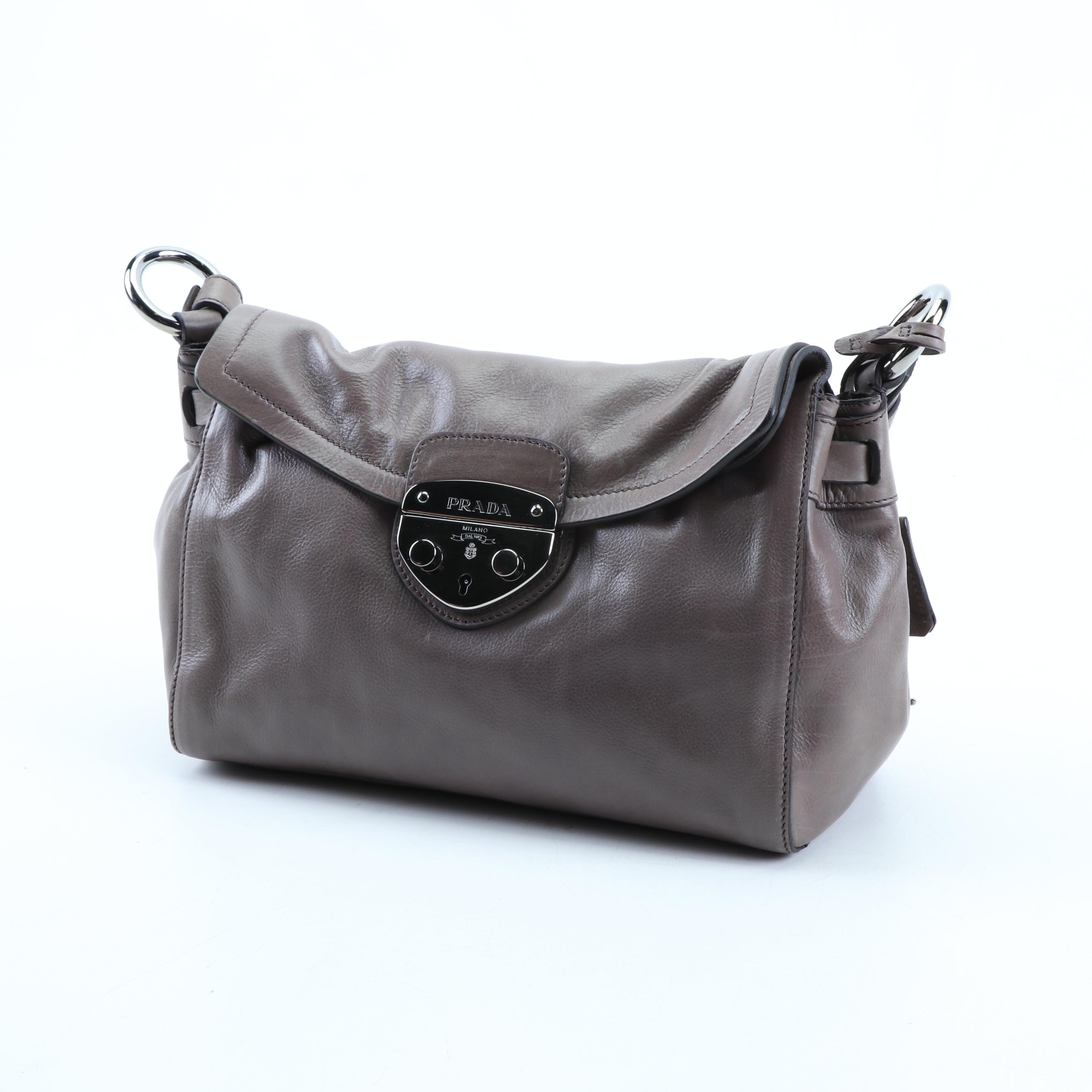 Prada Grey Grained Leather Shoulder Bag
