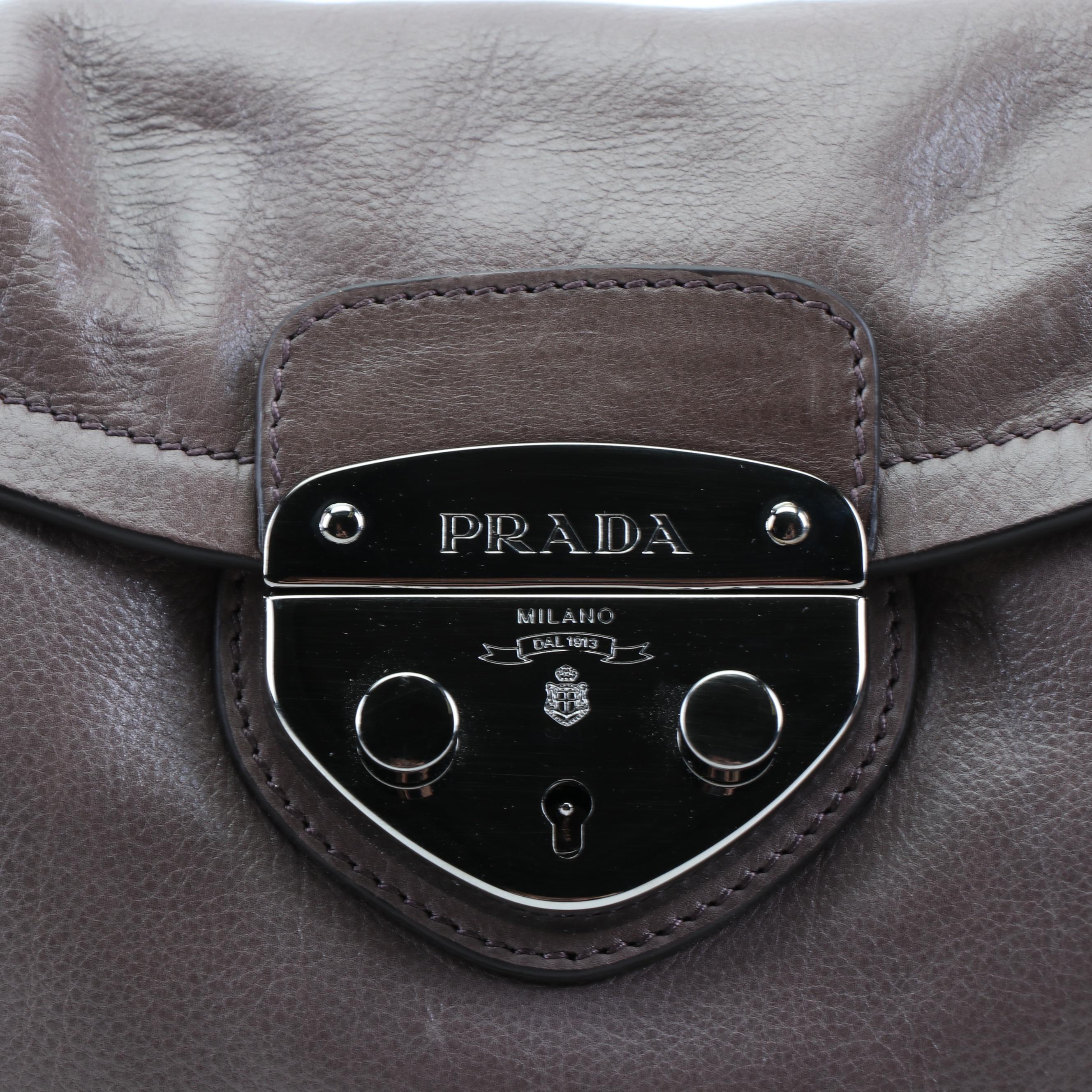 Prada Grey Grained Leather Shoulder Bag
