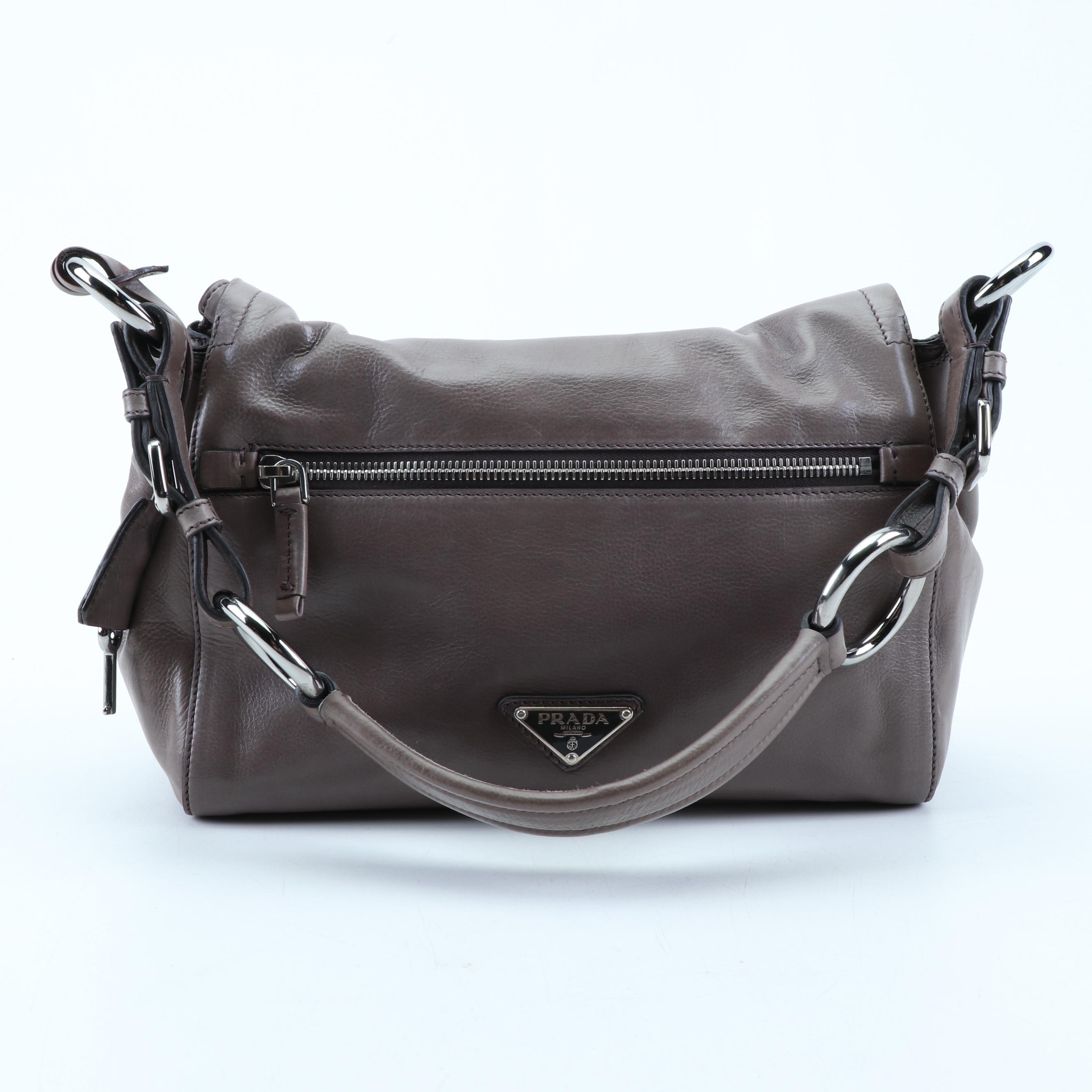 Prada Grey Grained Leather Shoulder Bag