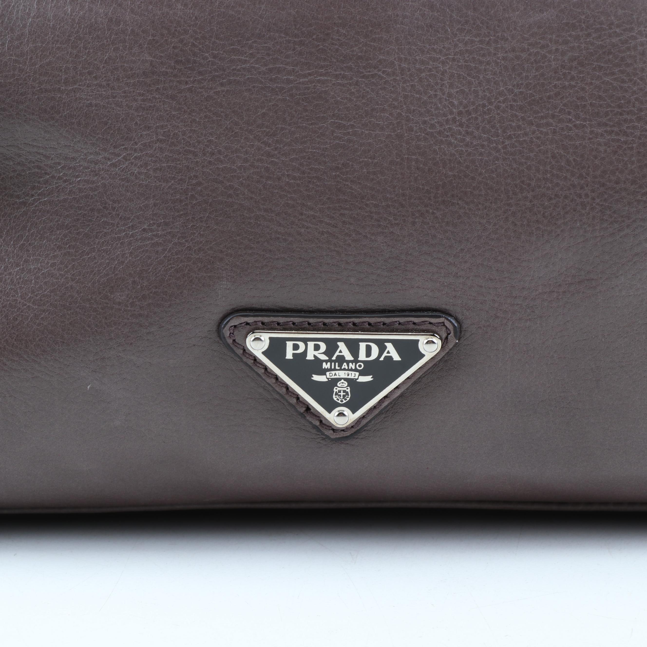 Prada Grey Grained Leather Shoulder Bag