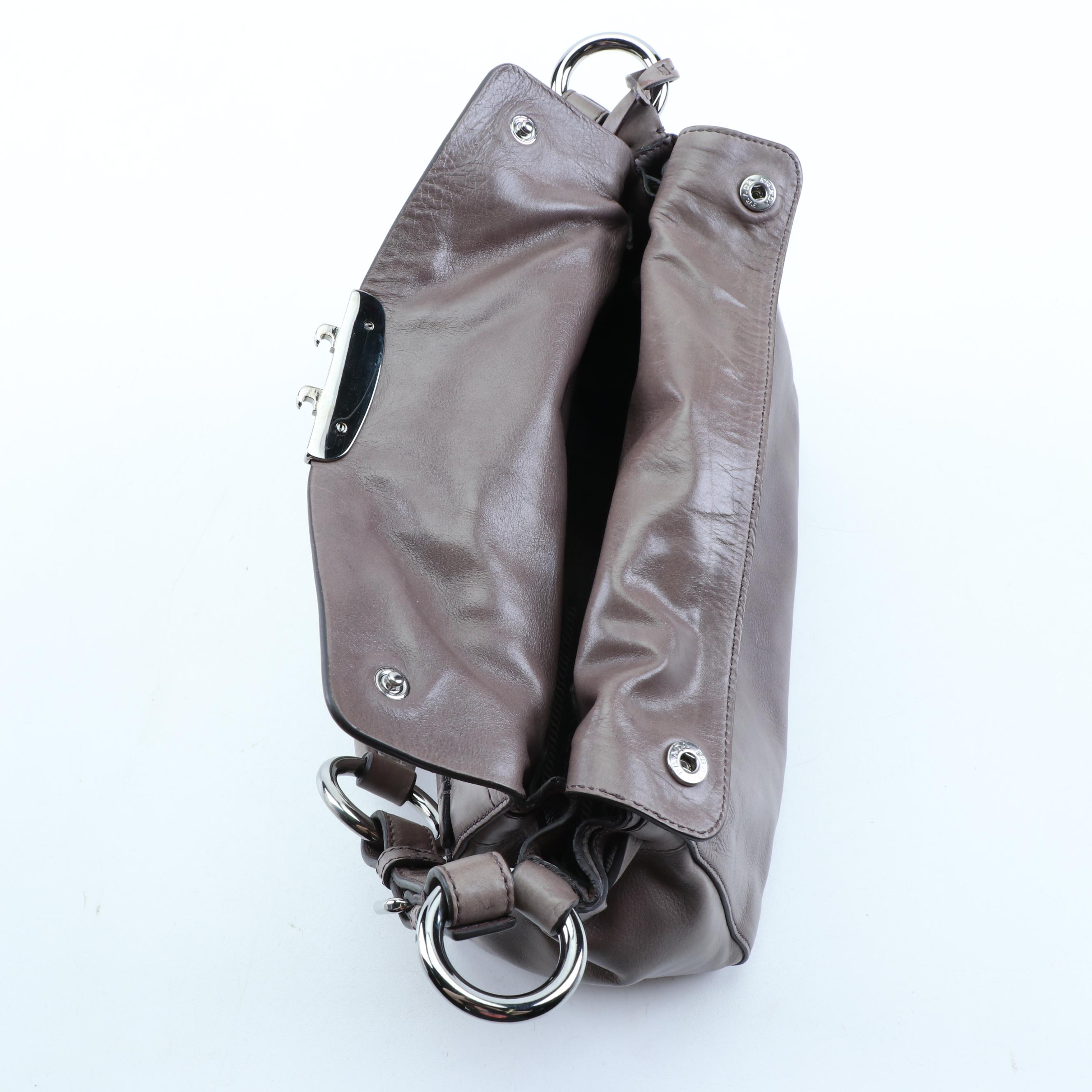 Prada Grey Grained Leather Shoulder Bag