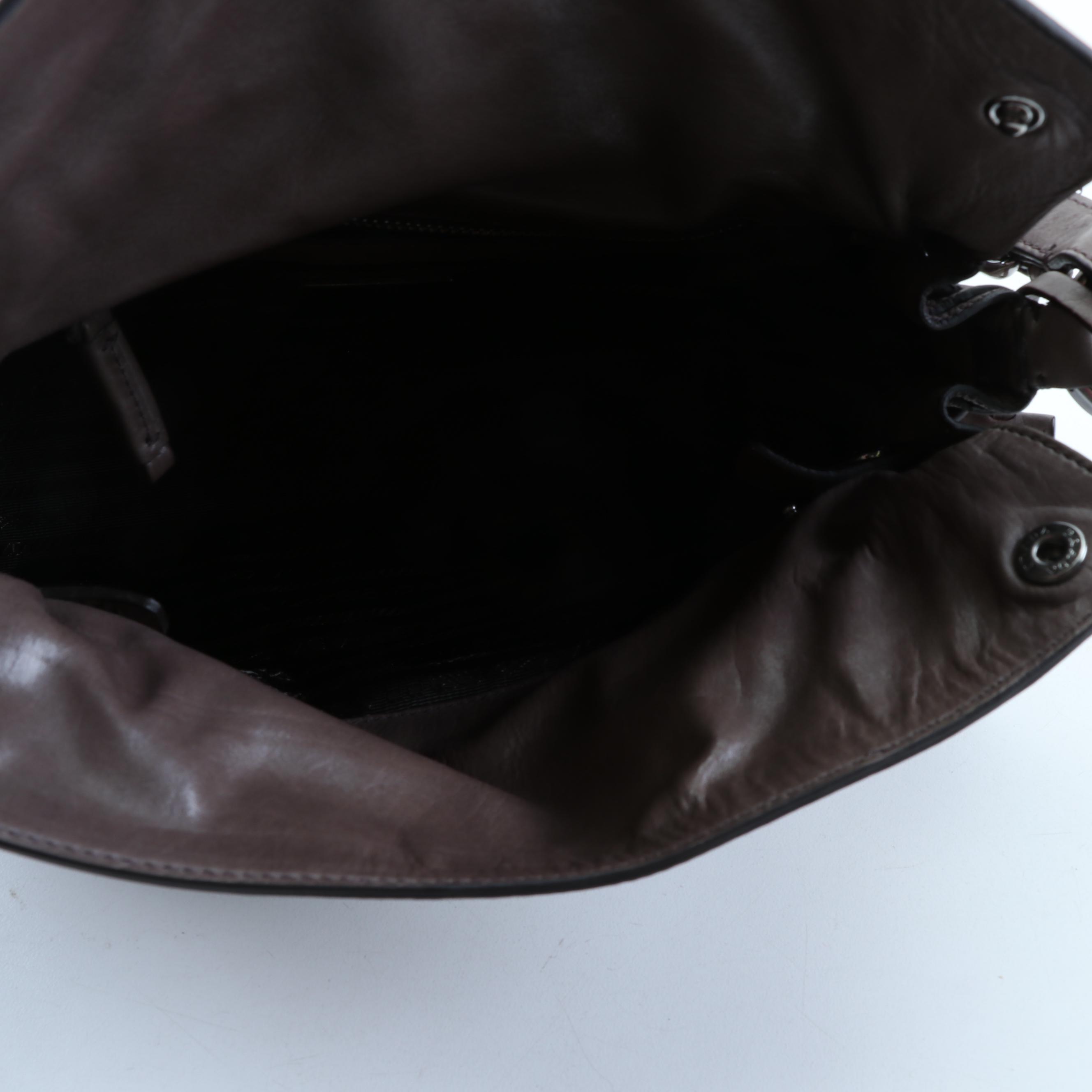 Prada Grey Grained Leather Shoulder Bag