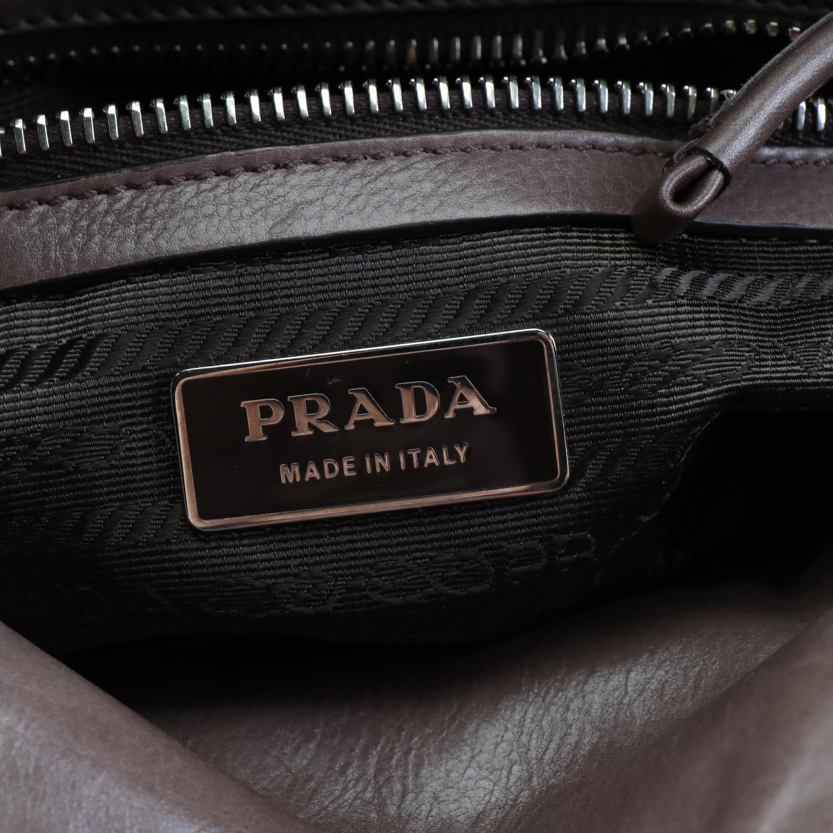 Prada Grey Grained Leather Shoulder Bag