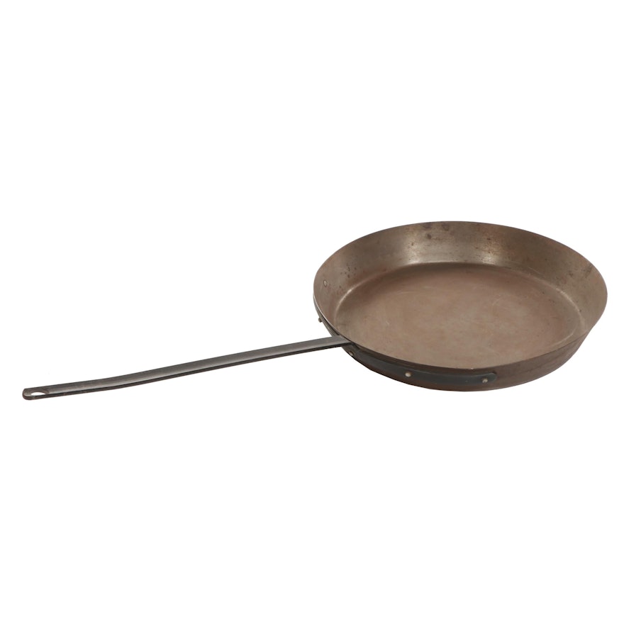 Large Industrial Rustic Metal Frying Pan with Iron Handle