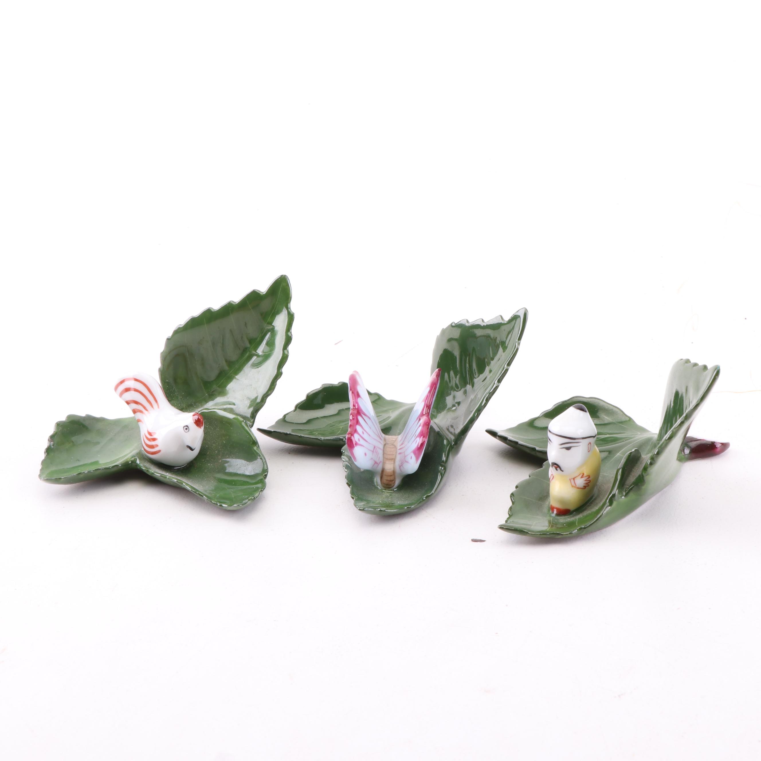 Herend Hungary Hand-Painted Porcelain Placecard Holders