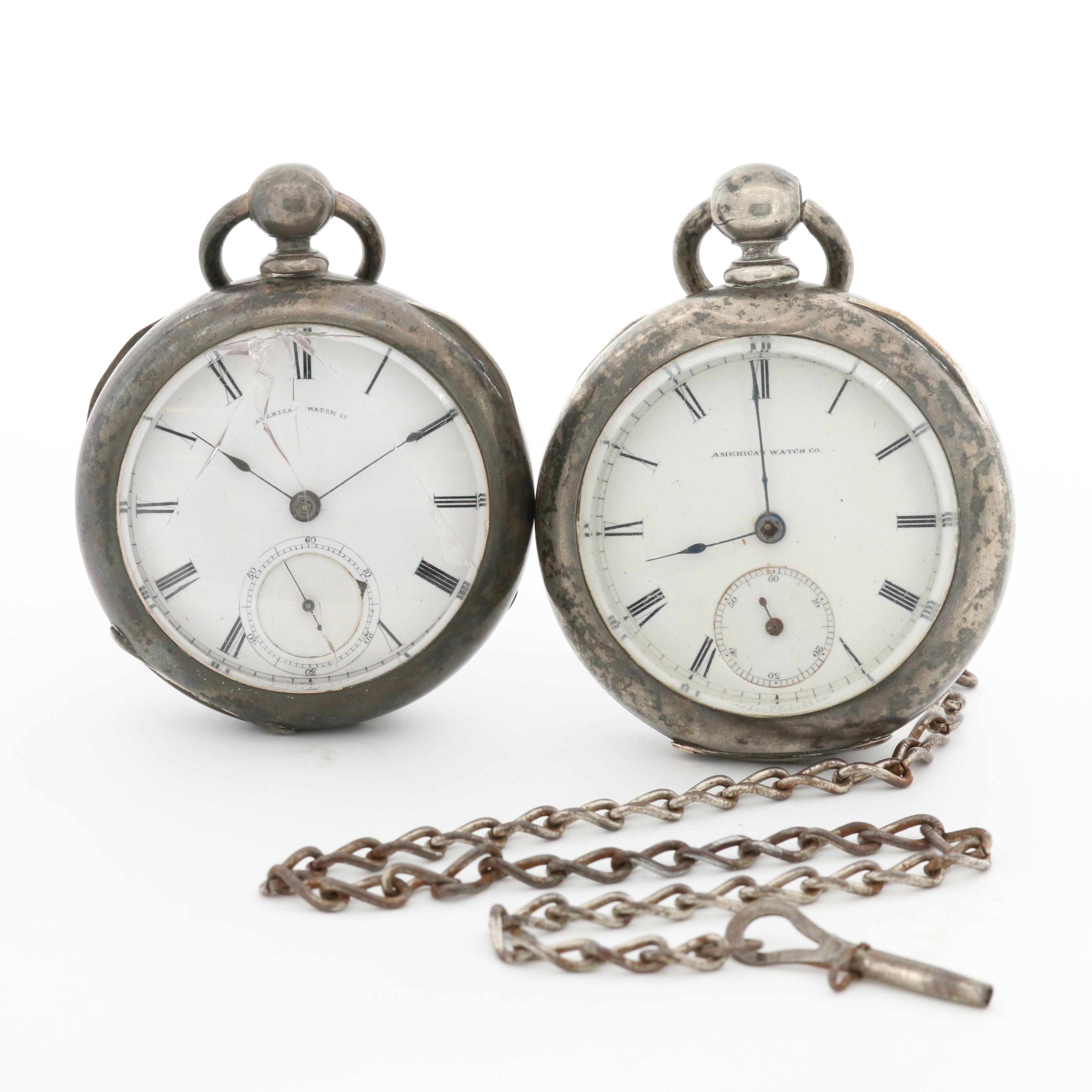 Pair of American Watch Co. (Waltham) Coin Silver Key Wind Pocket Watches