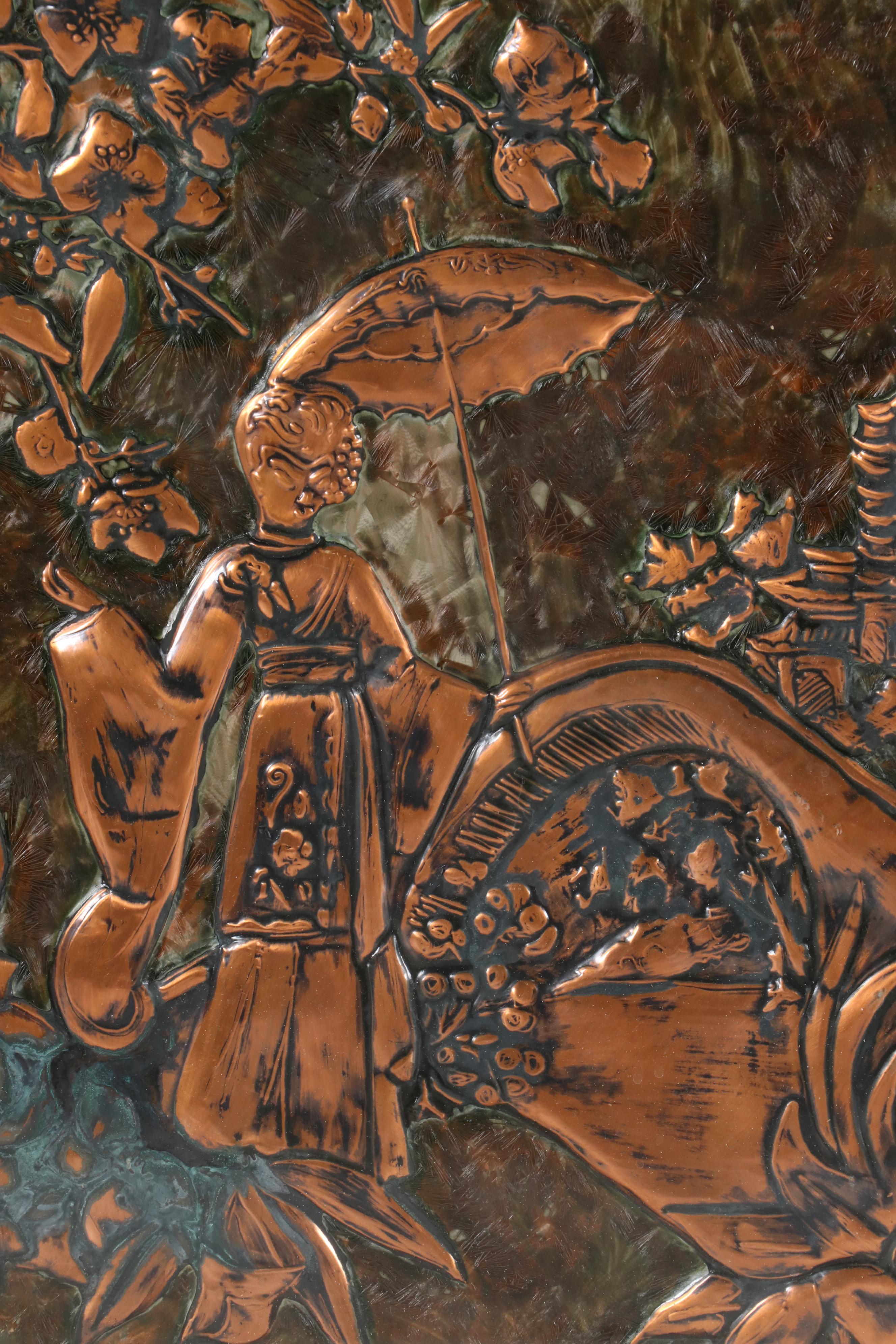 Asian Influenced Copper Repoussé Panels