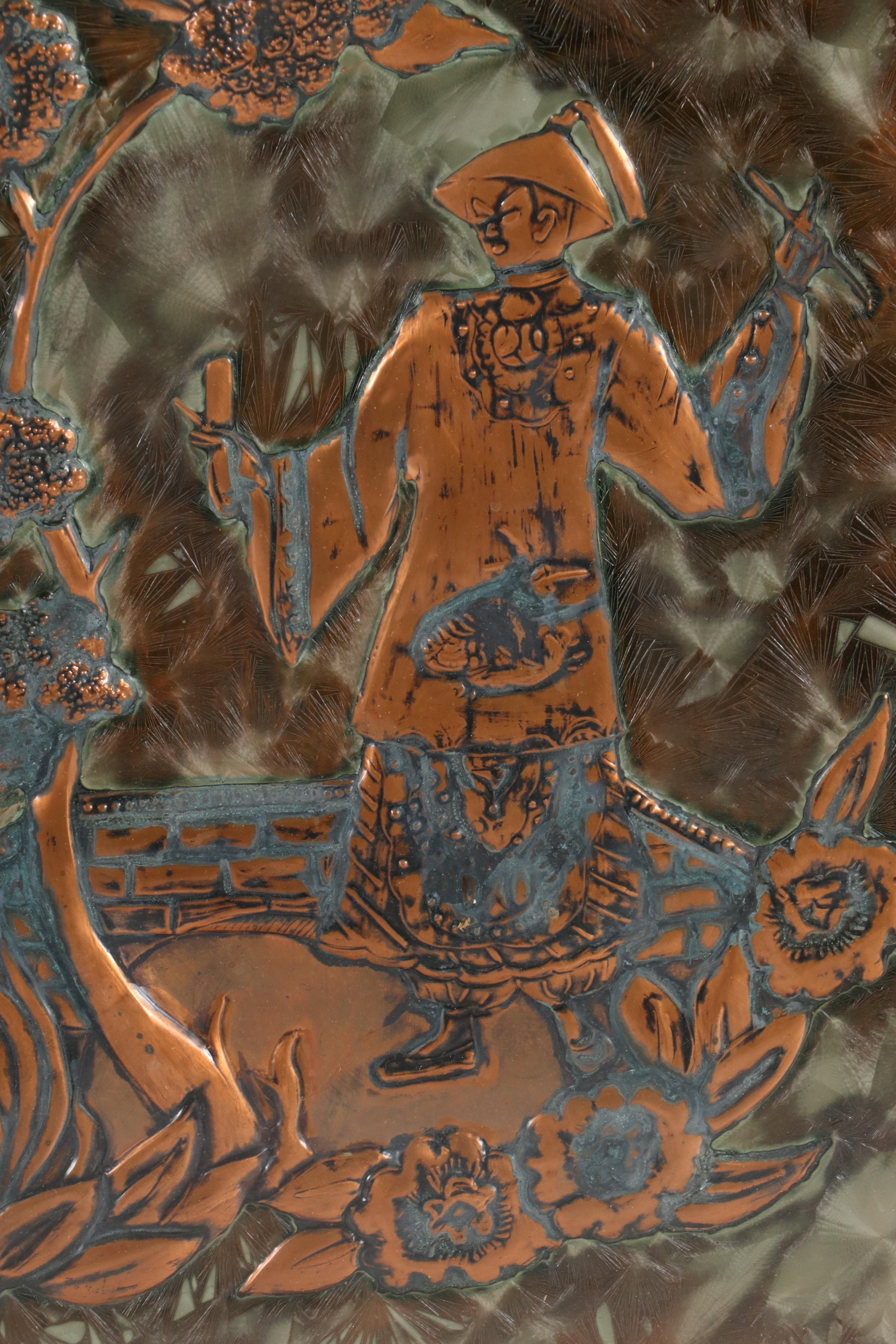 Asian Influenced Copper Repoussé Panels