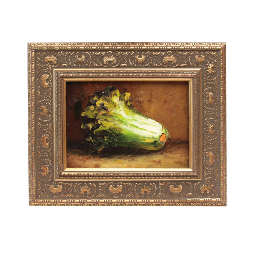 Late 20th Century Oil Painting of Romaine Lettuce