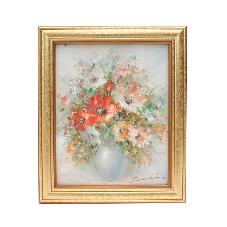 Late 20th Century Floral Still Life Oil Painting