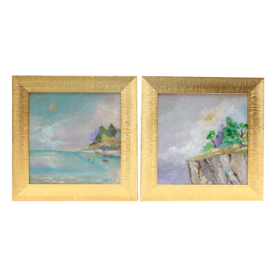 Robert Riddle Acrylic Paintings "Full Face Moon" & "A Mountain Overlook"