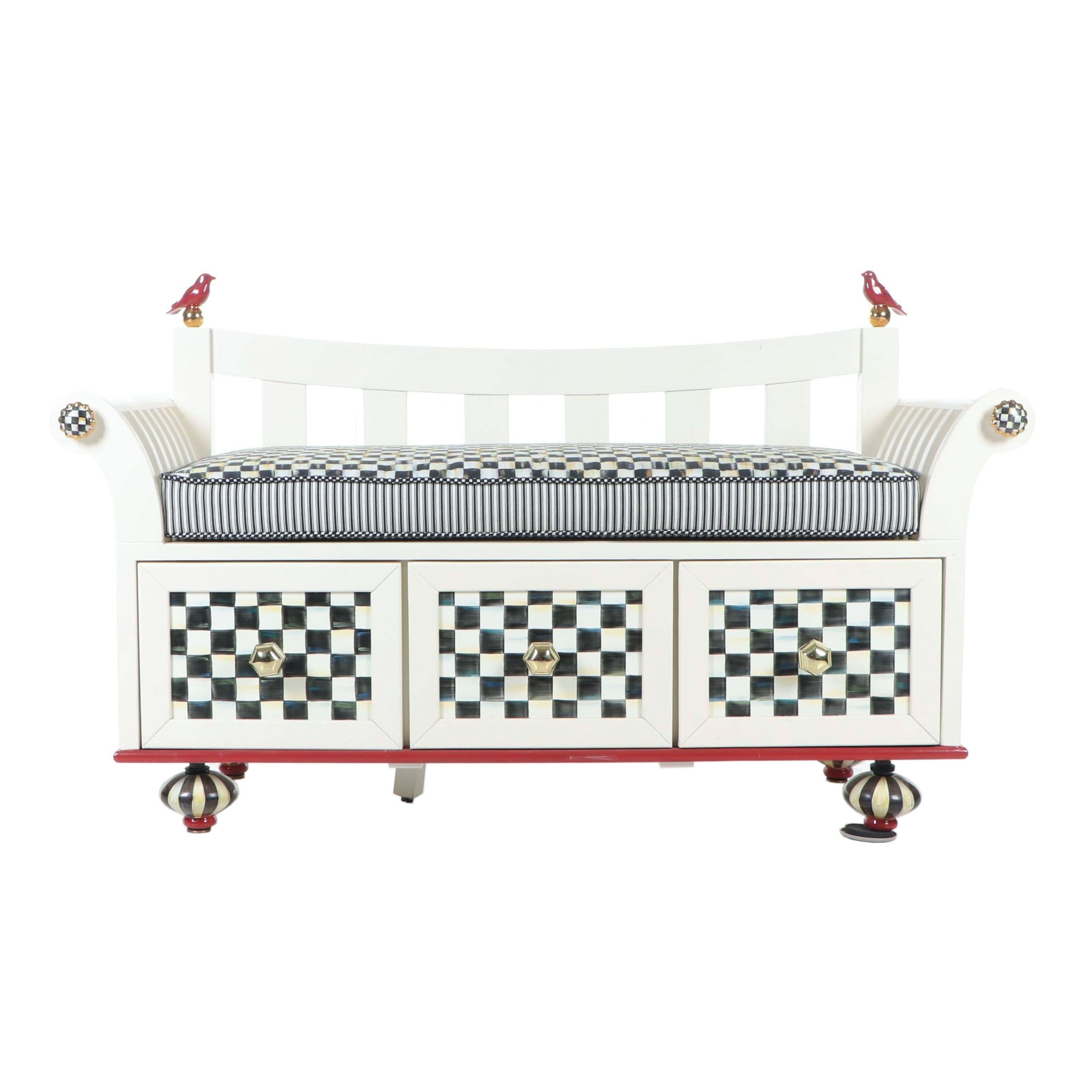 Mackenzie-Childs "Courtly Check" Boot Bench