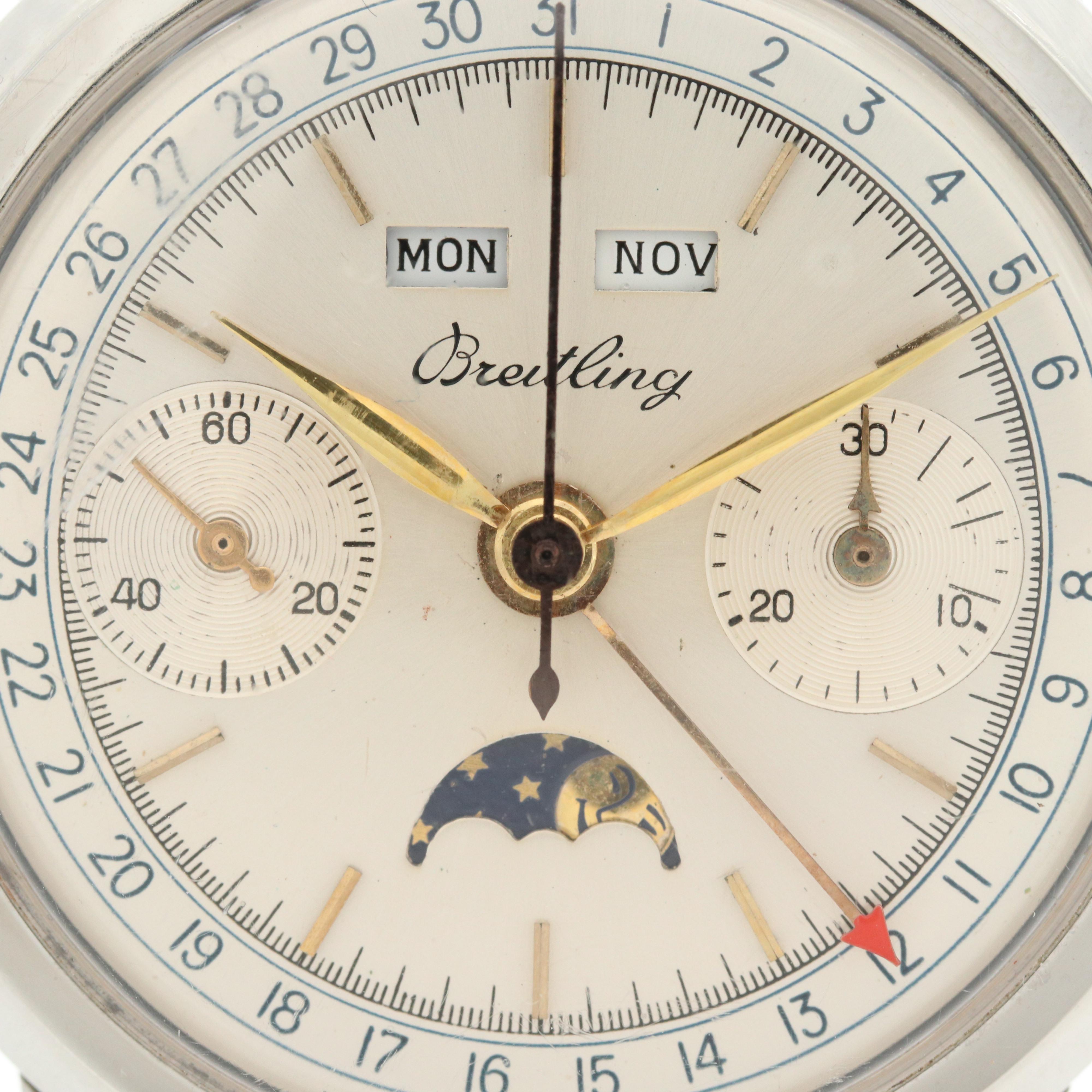 Vintage Breitling Datora Stainless Steel Chronograph and Moonphase Watch