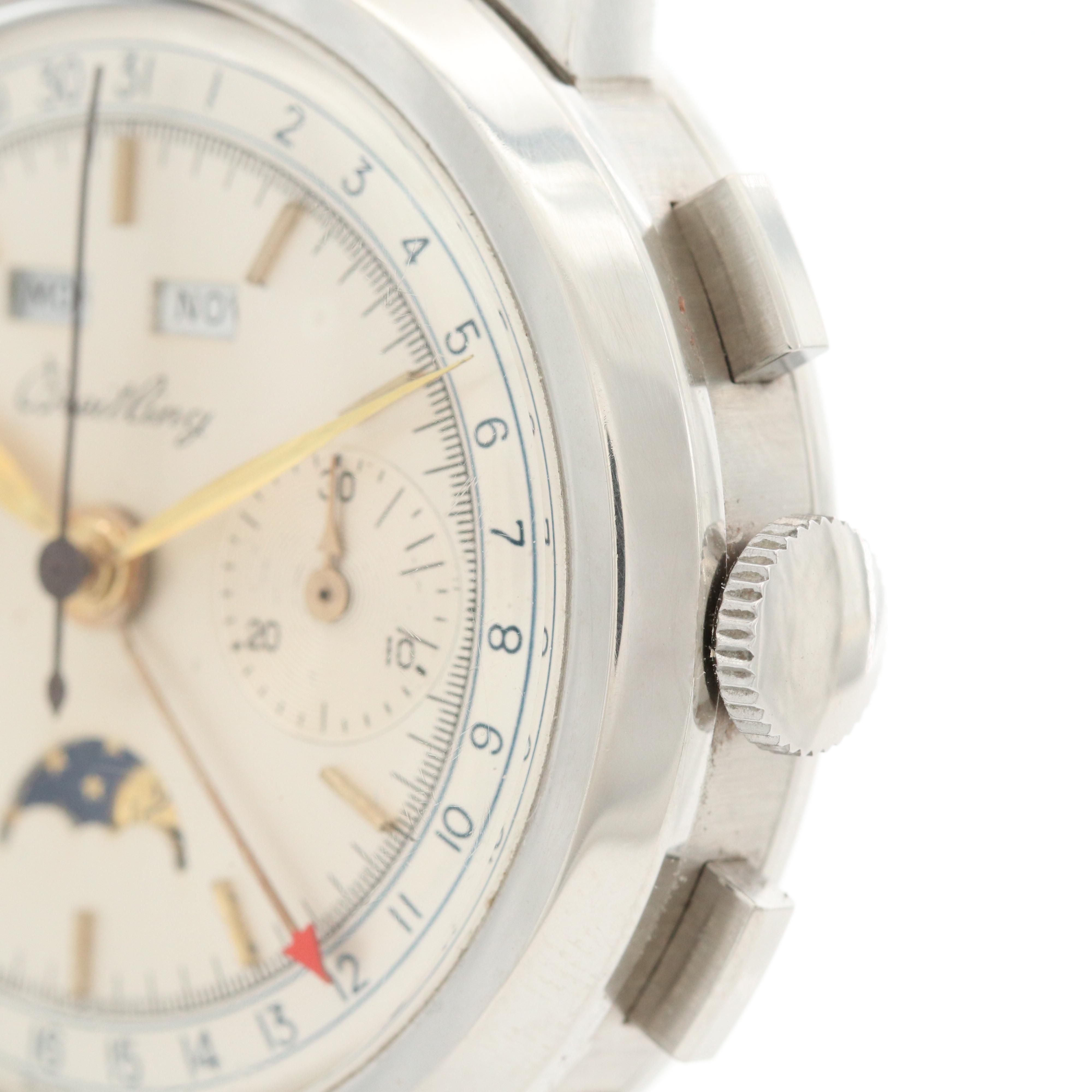 Vintage Breitling Datora Stainless Steel Chronograph and Moonphase Watch