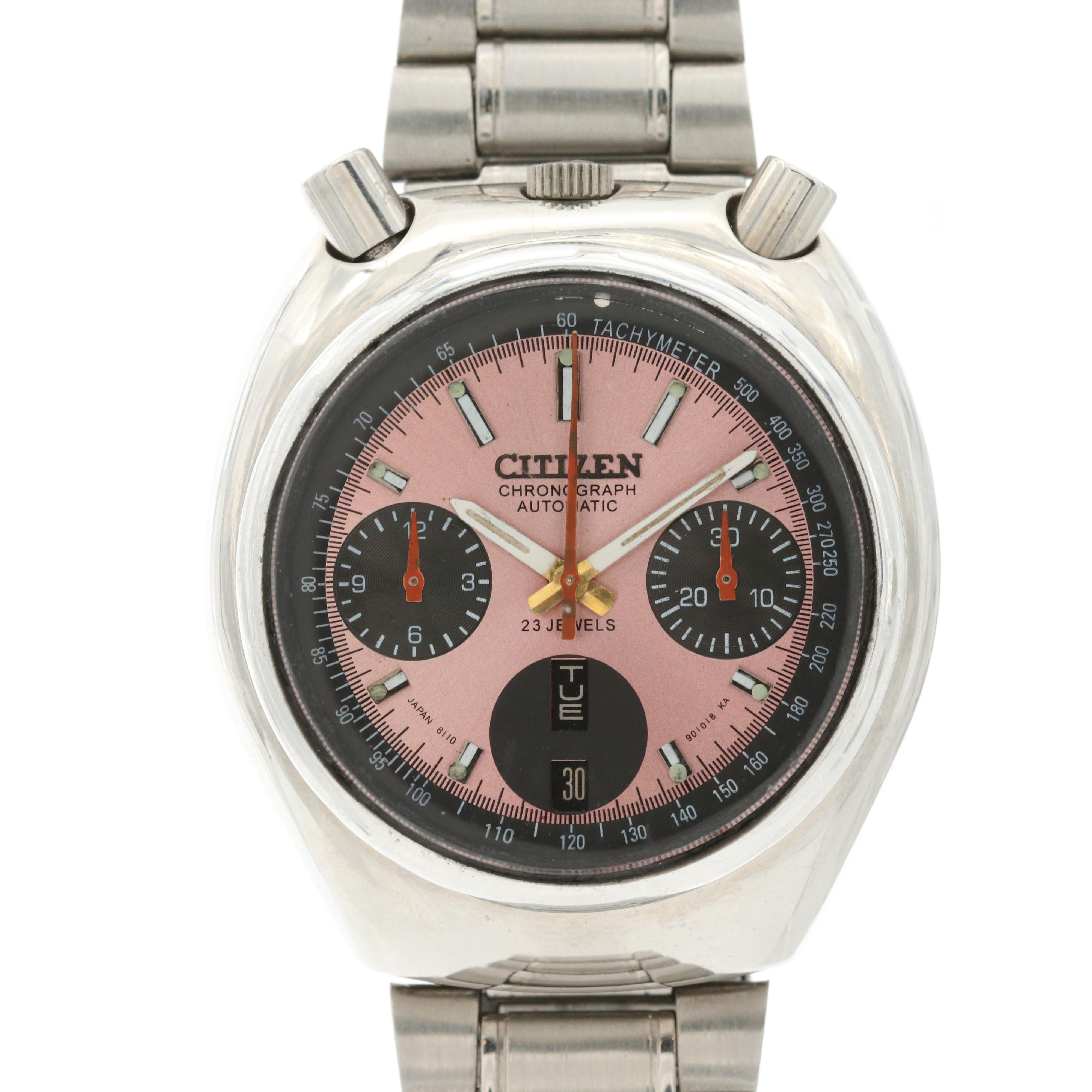 Vintage Citizen Bullhead Stainless Steel Automatic Chronograph Watch