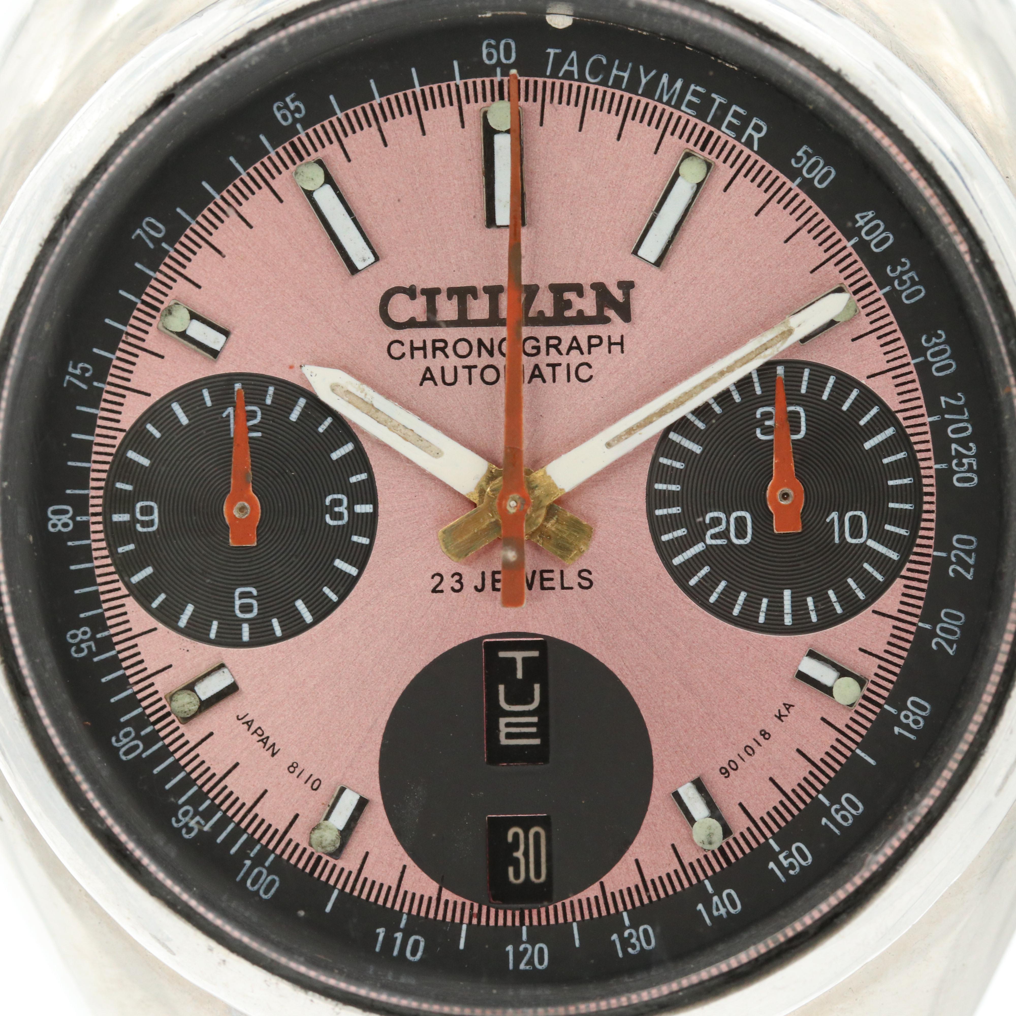 Vintage Citizen Bullhead Stainless Steel Automatic Chronograph Watch