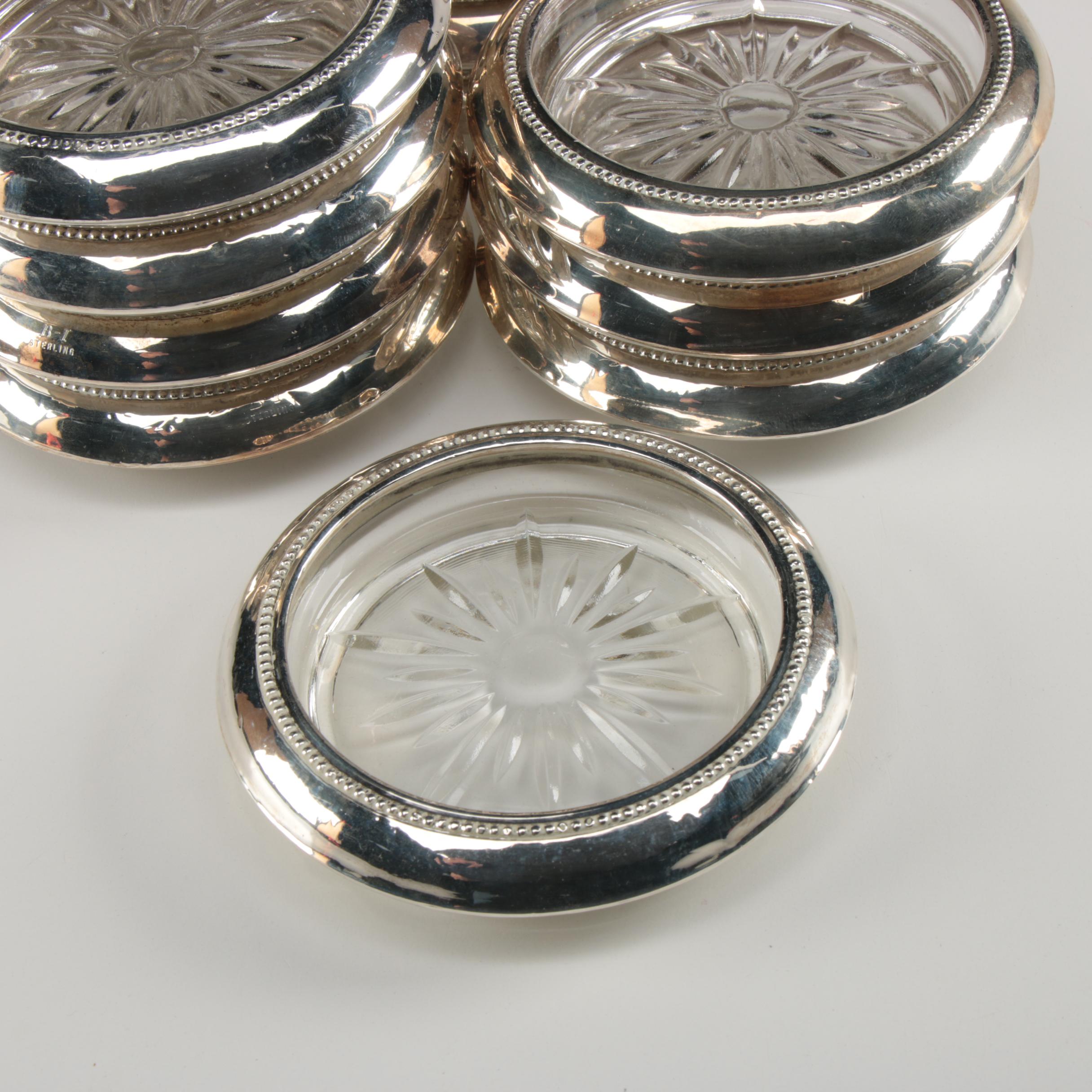B-I Sterling-Silver and Pressed Glass Coasters