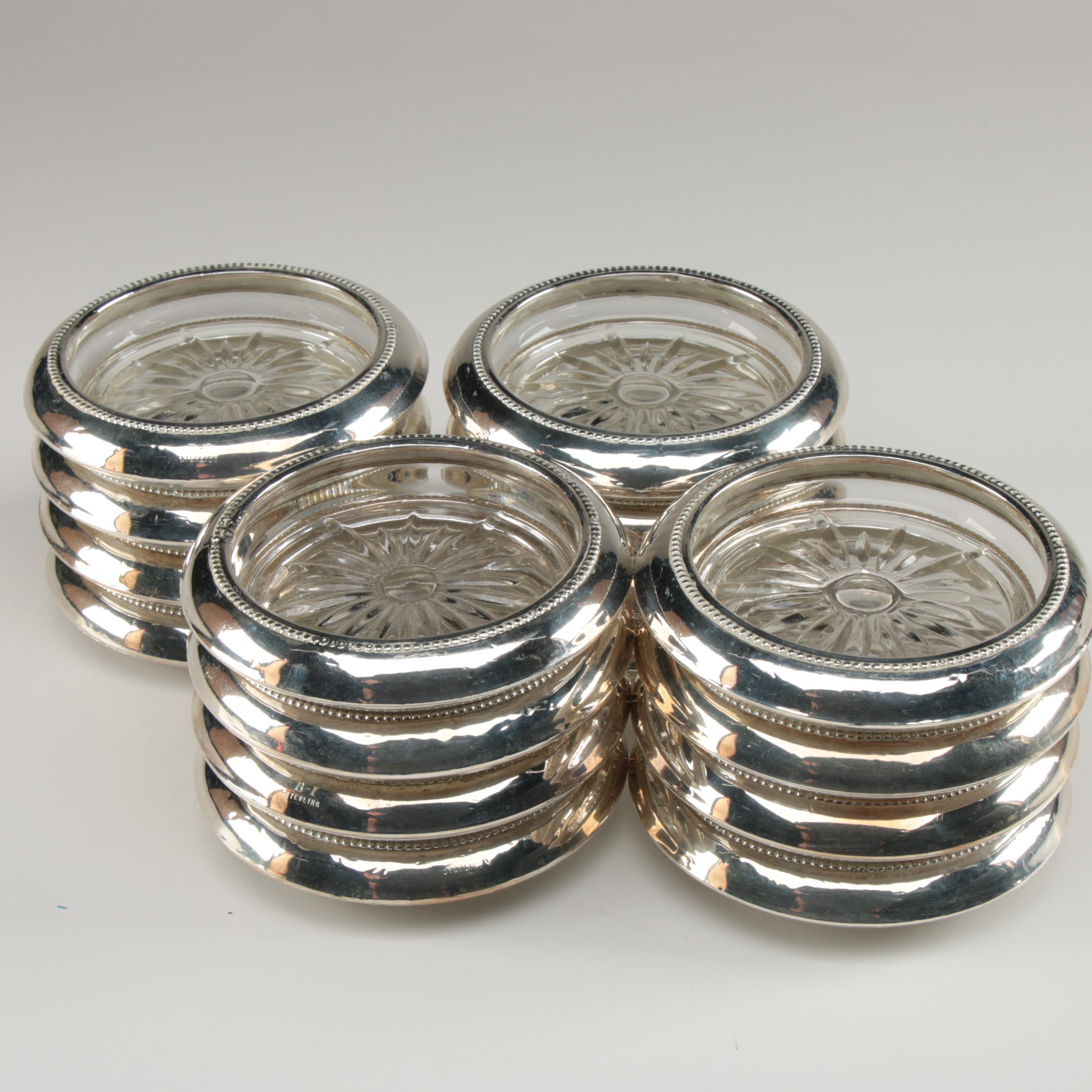 B-I Sterling-Silver and Pressed Glass Coasters