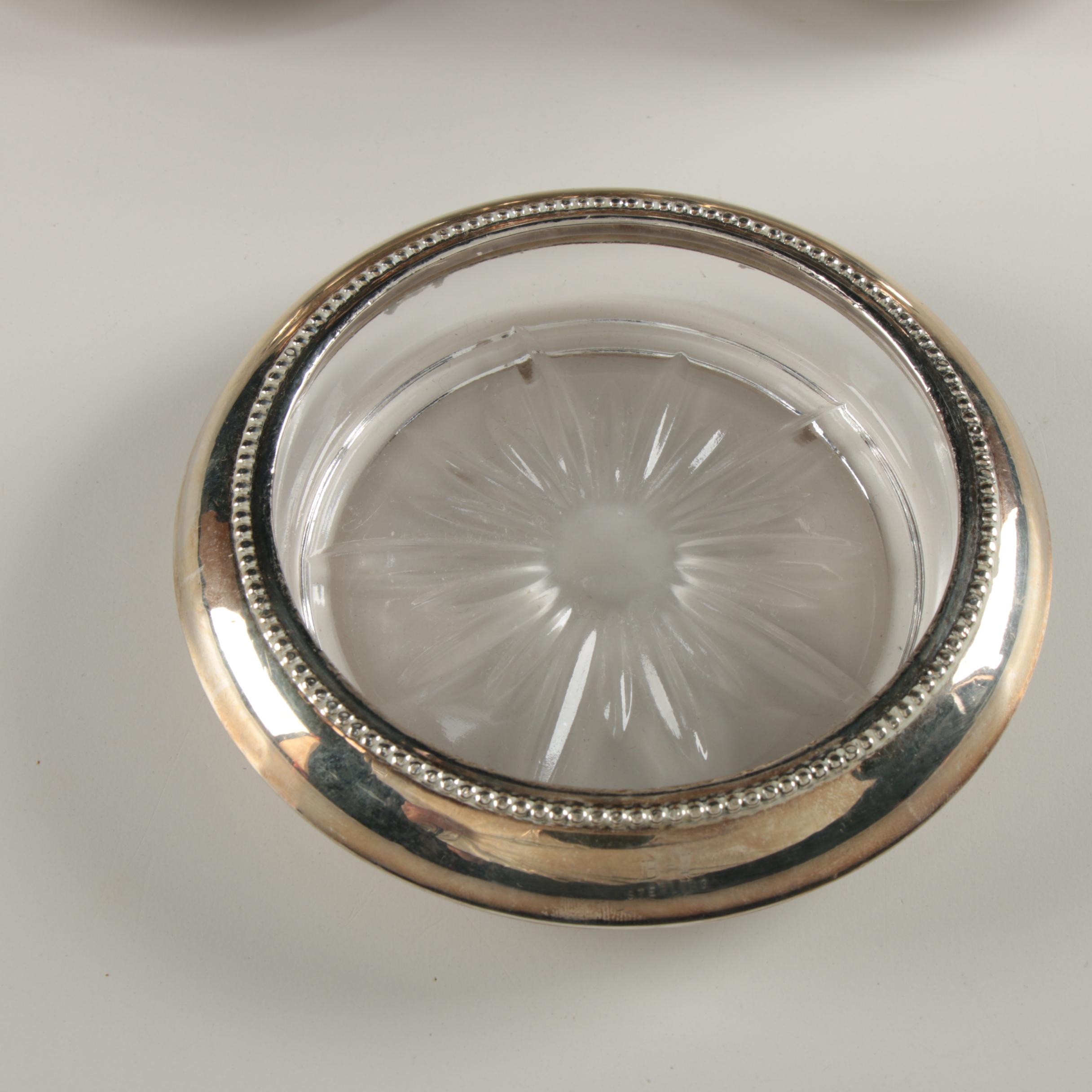 B-I Sterling-Silver and Pressed Glass Coasters