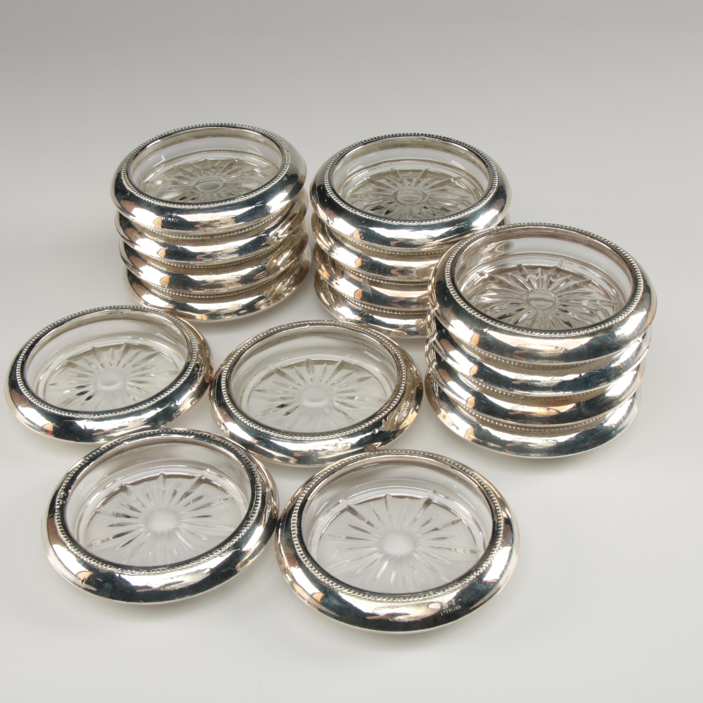 B-I Sterling-Silver and Pressed Glass Coasters