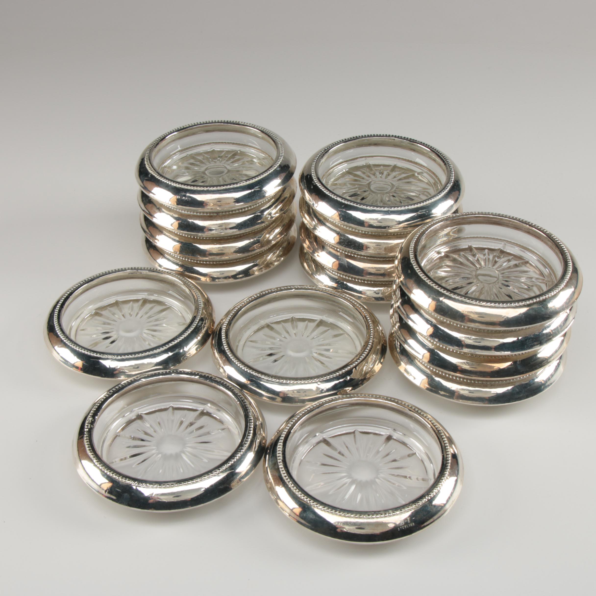 B-I Sterling-Silver and Pressed Glass Coasters