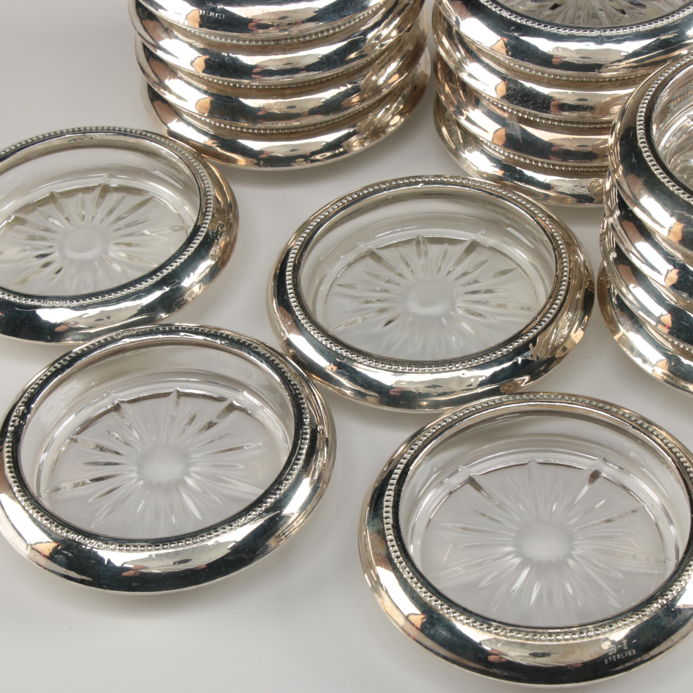 B-I Sterling-Silver and Pressed Glass Coasters