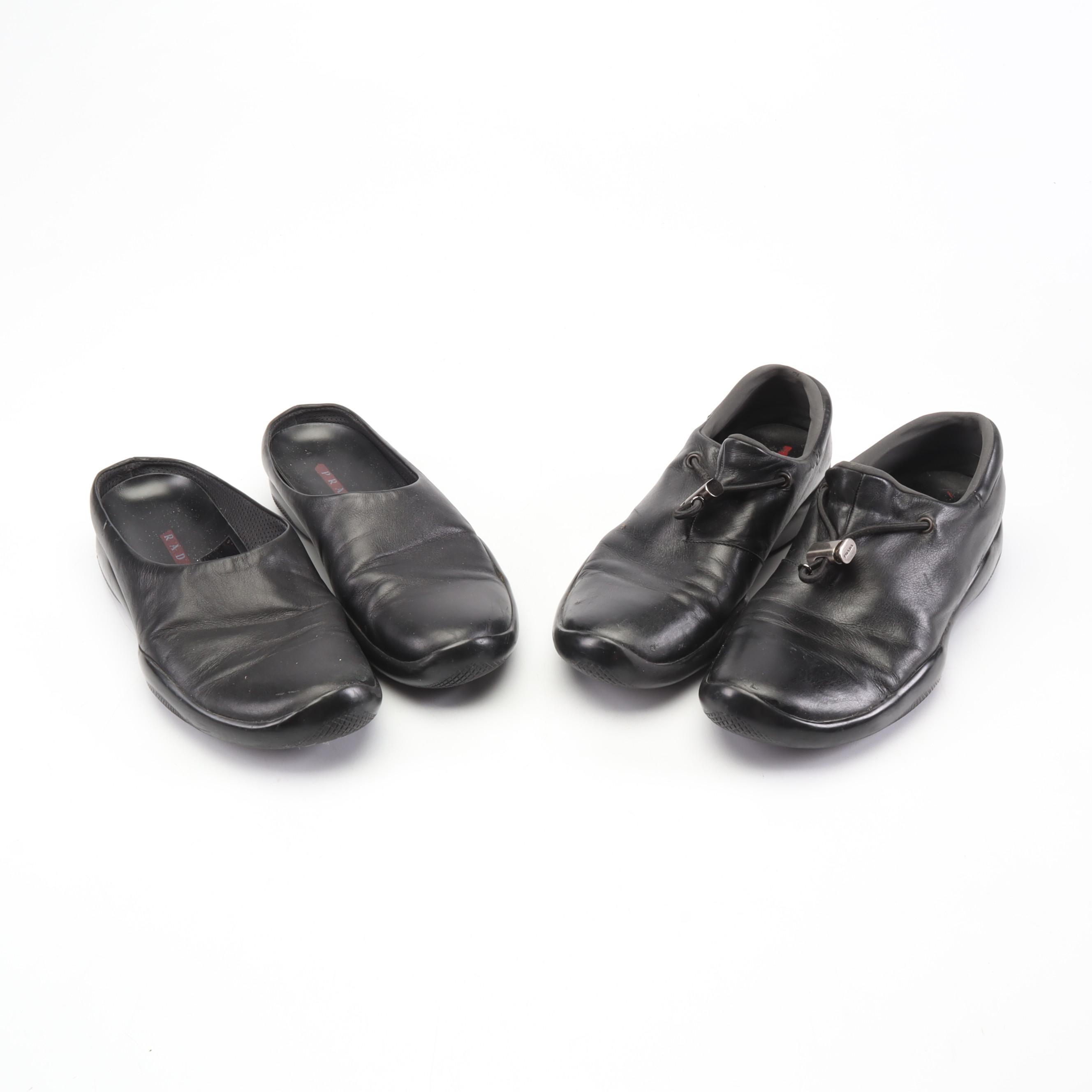Prada Black Leather Slippers
