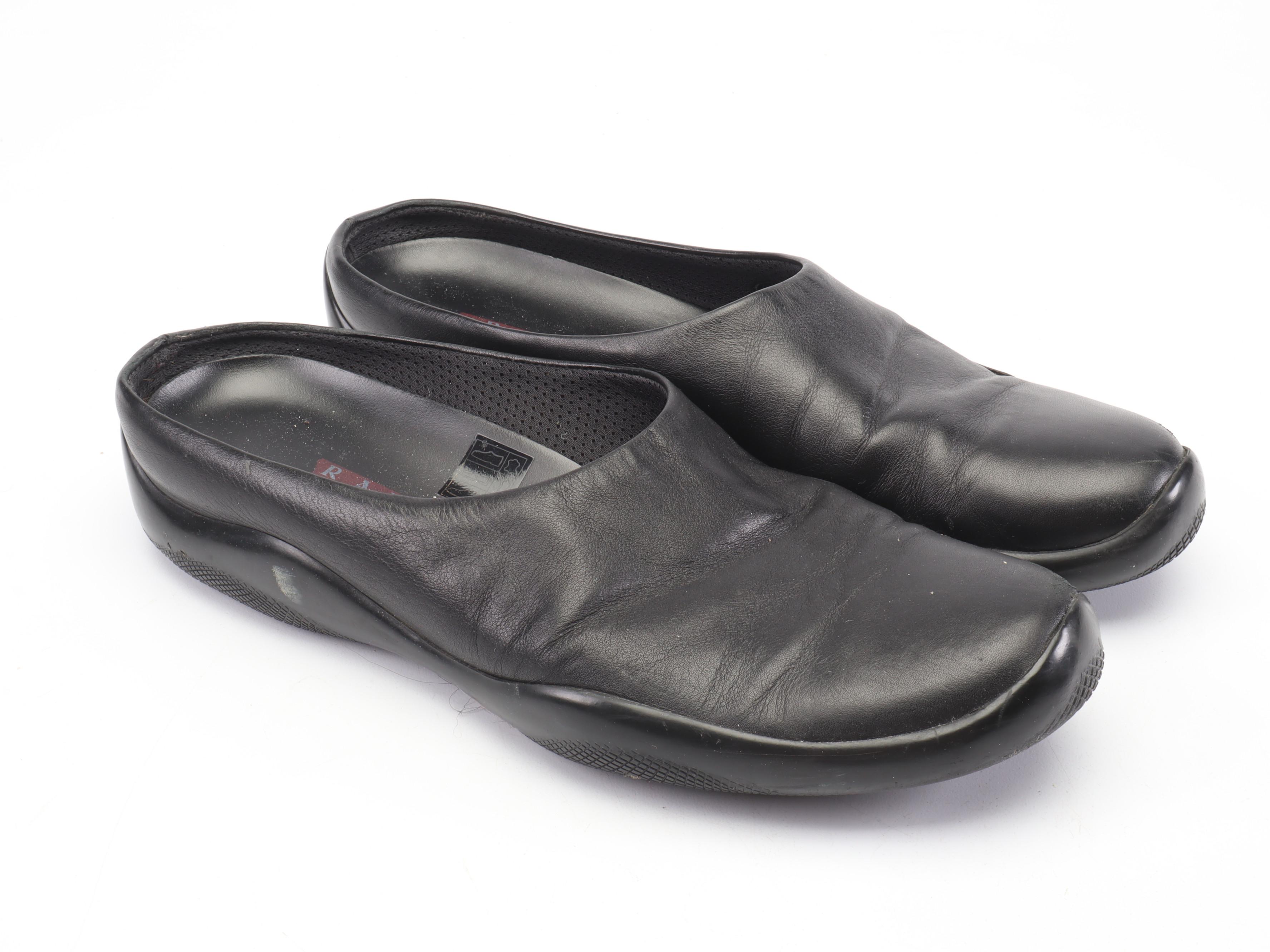 Prada Black Leather Slippers