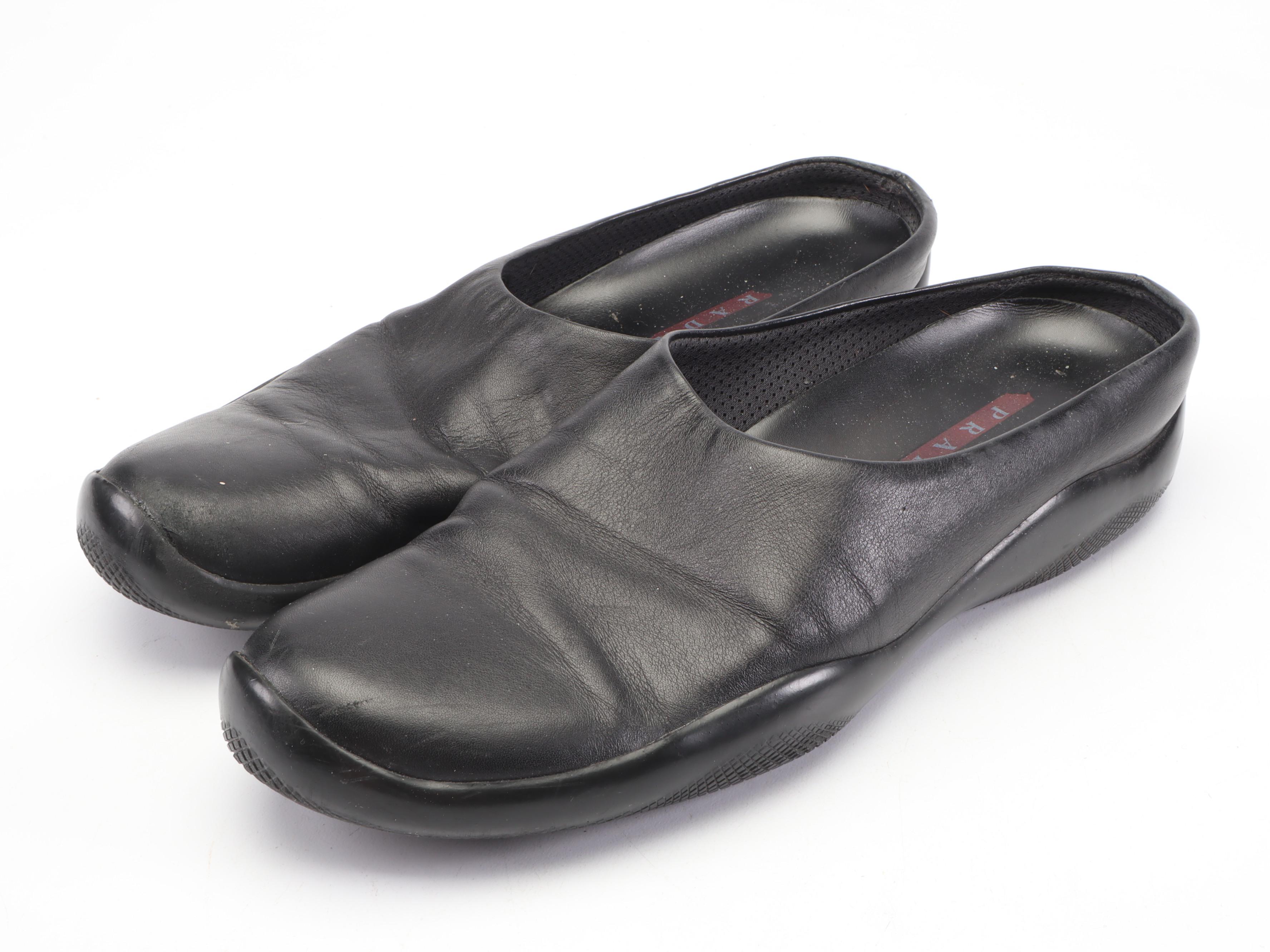 Prada Black Leather Slippers