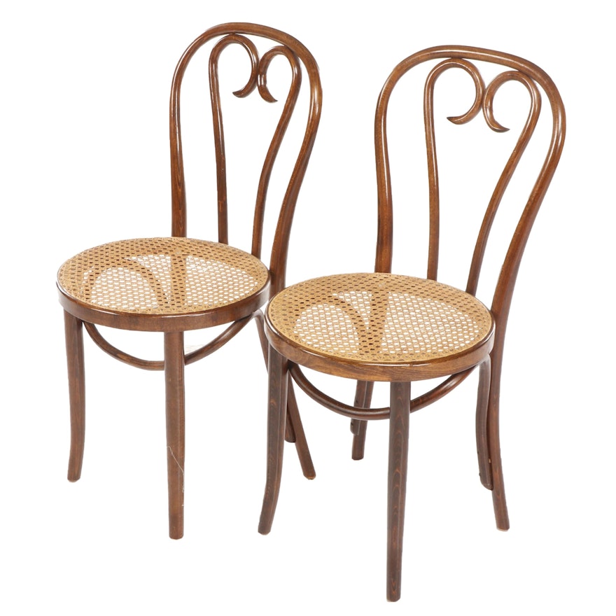 Pair of Romanian Bentwood Chairs with Cane Seats after Thonet